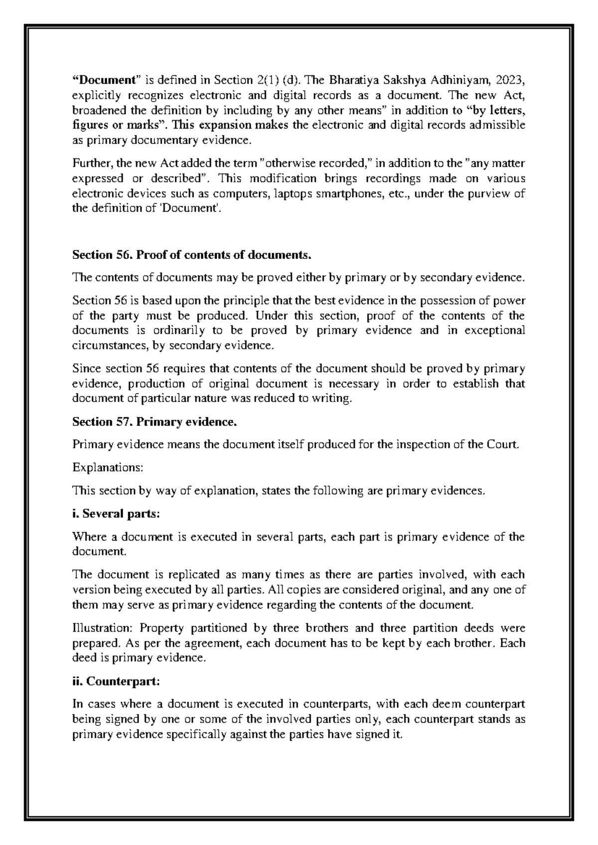 BSA 2023: Comprehensive Notes on Document Evidence and Proof - Studocu