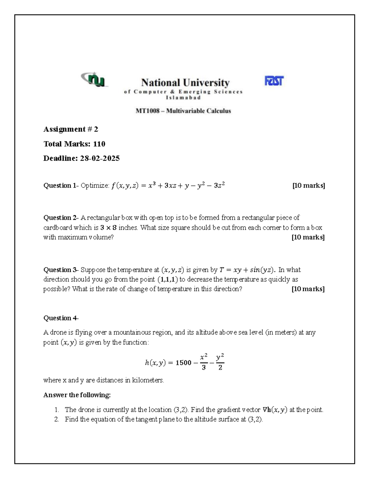 MATH 202 Assignment 2: Optimization and Box Volume Problems - Studocu