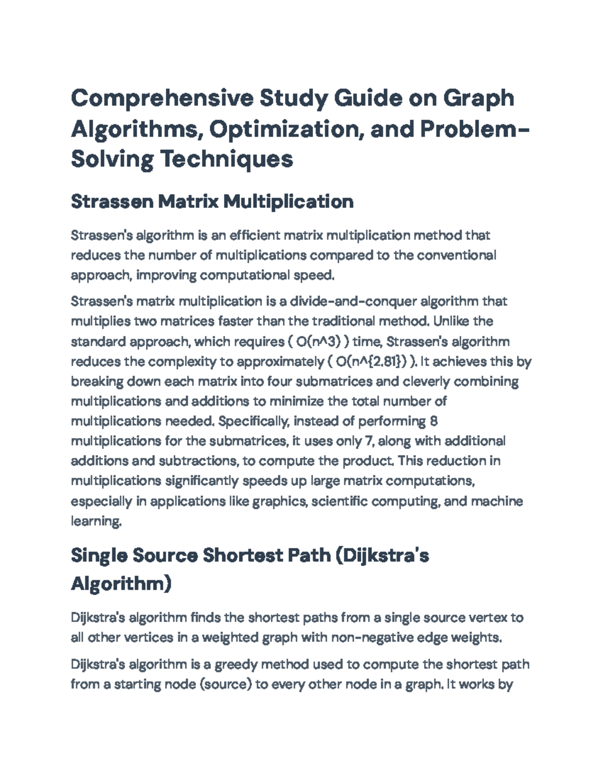 Comprehensive Study Guide on Graph Algorithms and Optimization ...