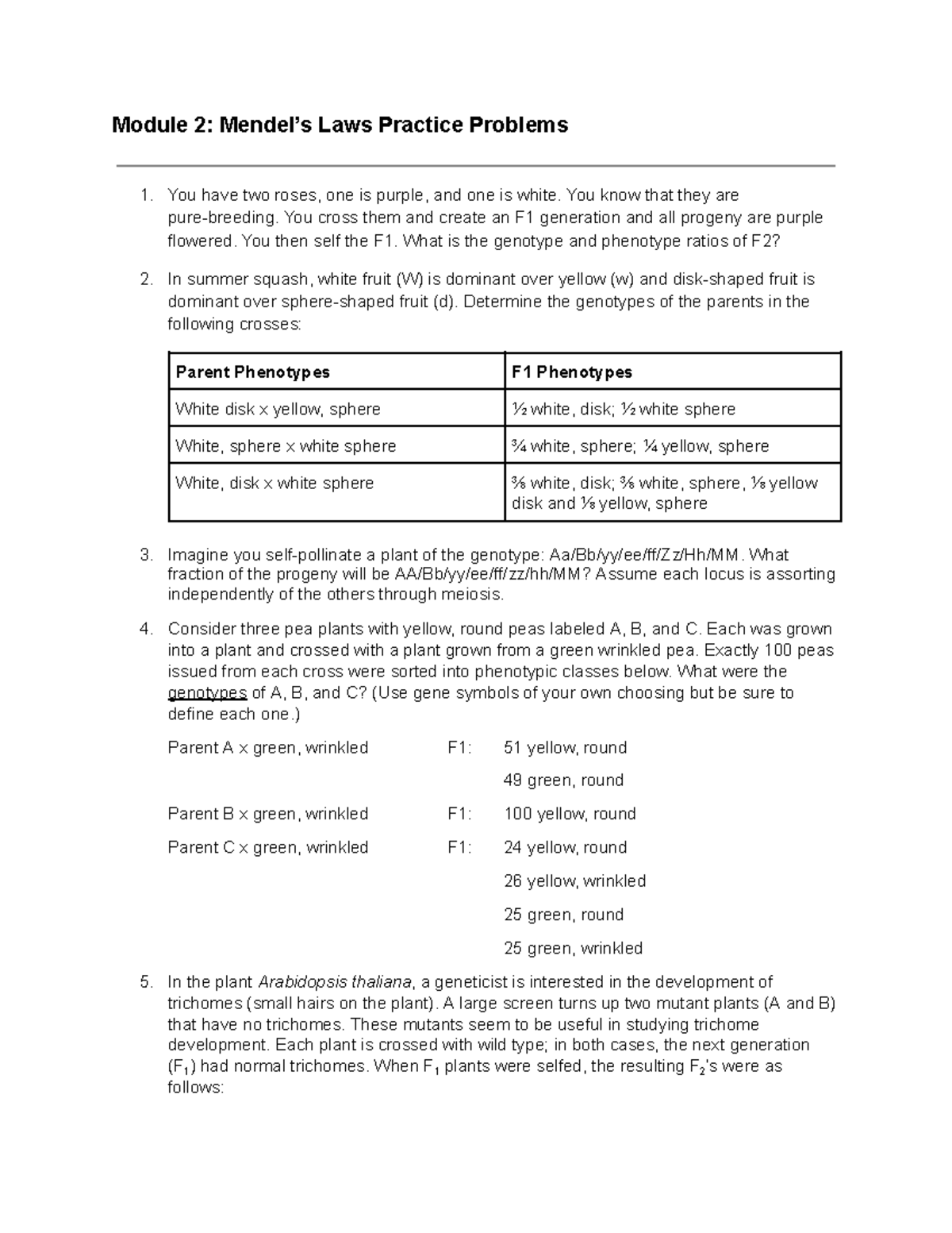 Mendel's Laws of Inheritance Practice Problem Set #1 - Studocu