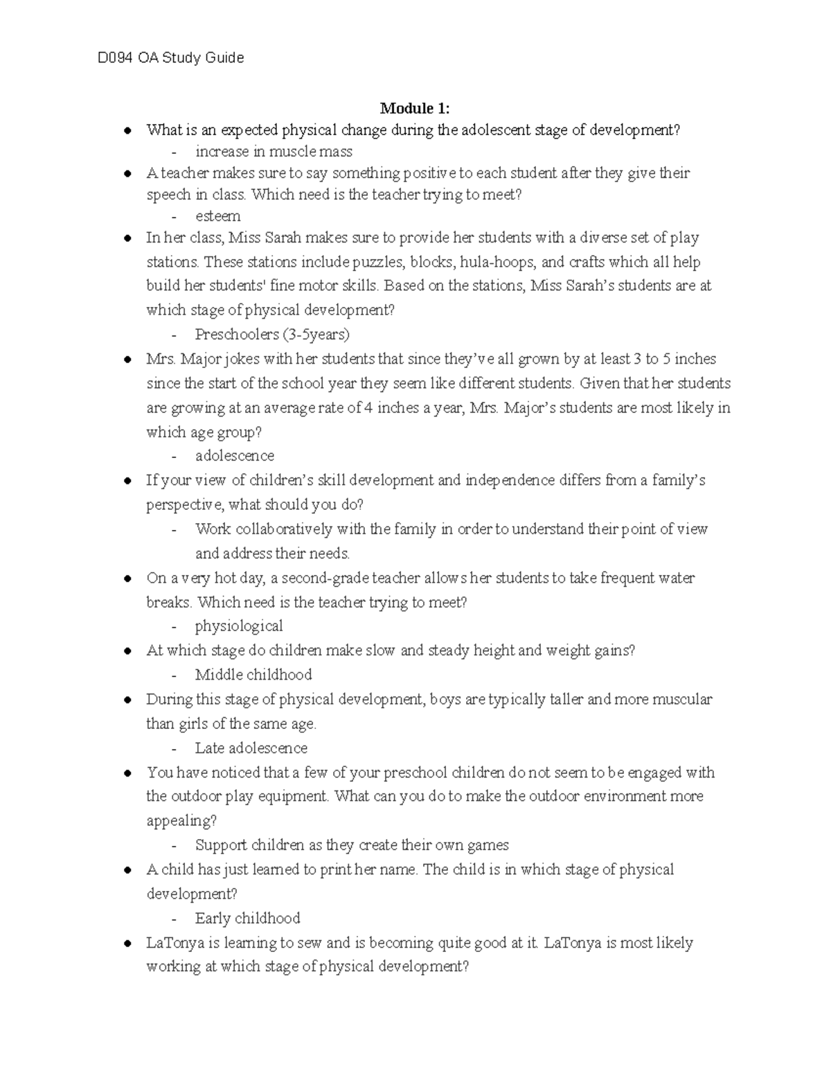 D094 OA Final Exam Study Guide: Developmental Concepts Overview - Studocu