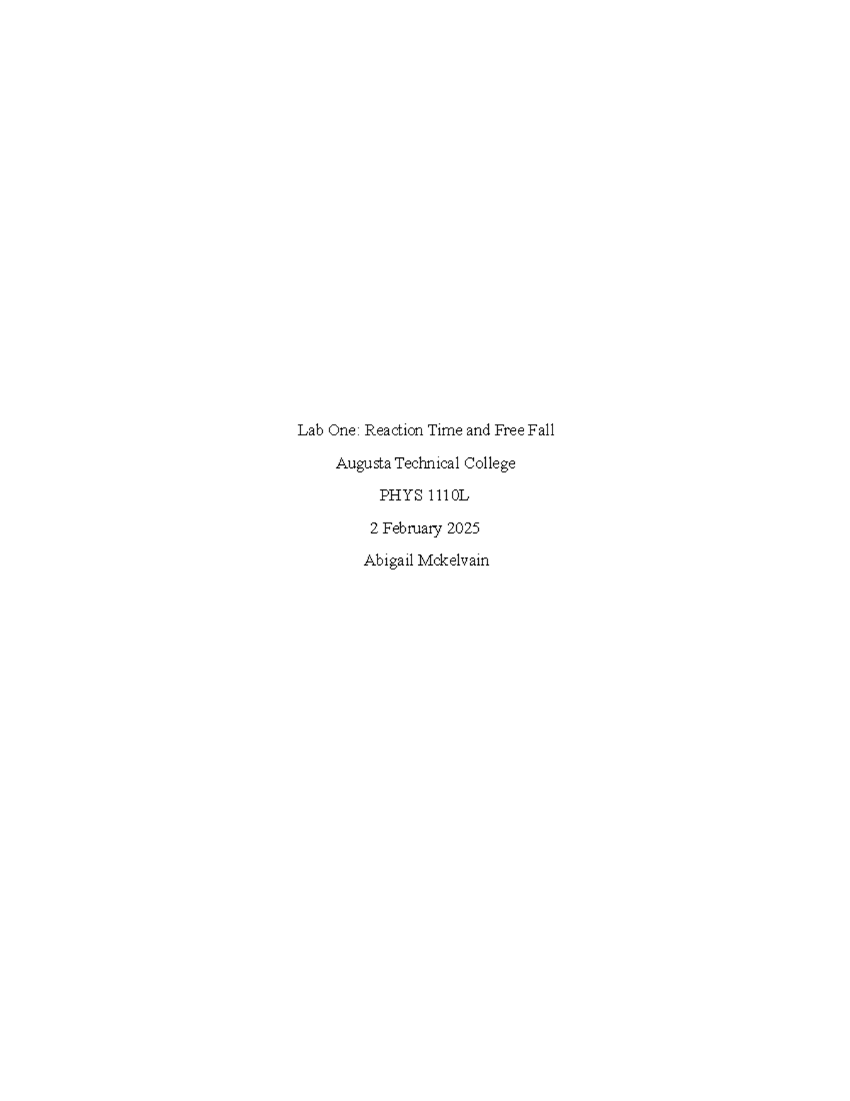Lab 01 Report: Analyzing Reaction Times in Free Fall (PHYS 1110L) - Studocu