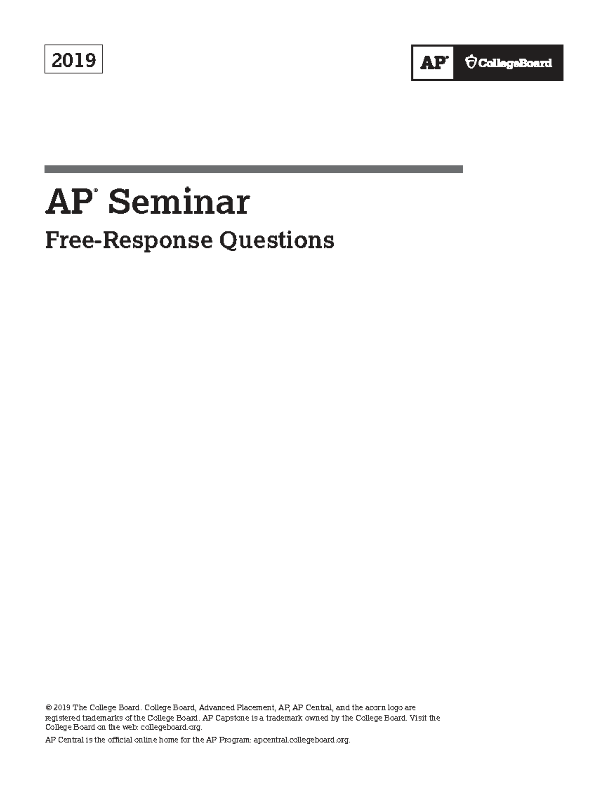 AP Seminar 2019 Free Response Questions and Guidelines - Studocu