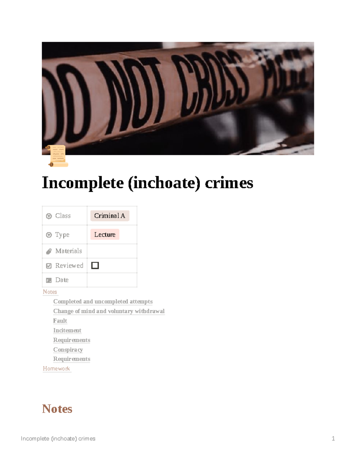 Criminal A Lecture: Incomplete (Inchoate) Crimes Overview - Studocu