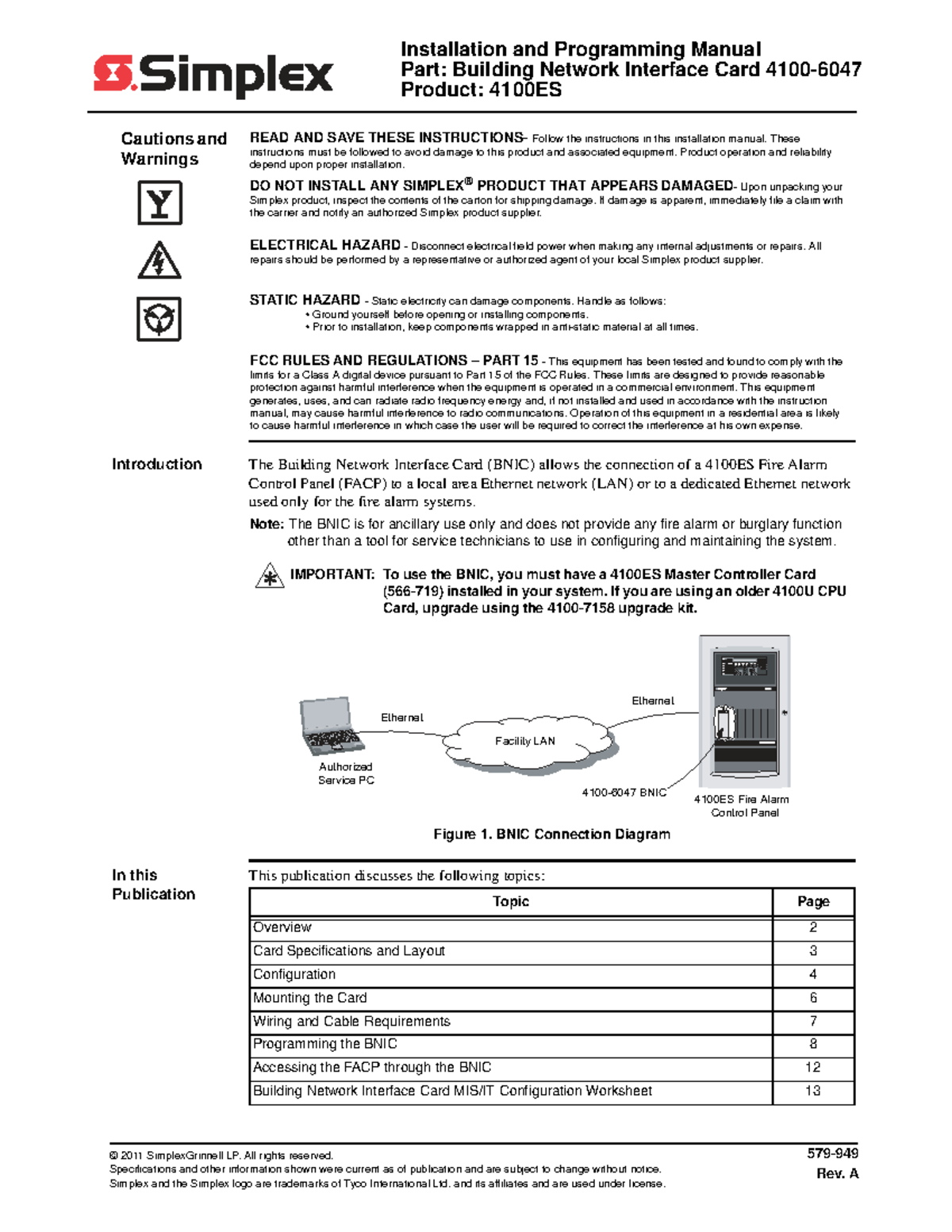 Simplex 4100ES BNIC Installation & Programming Manual - Studocu