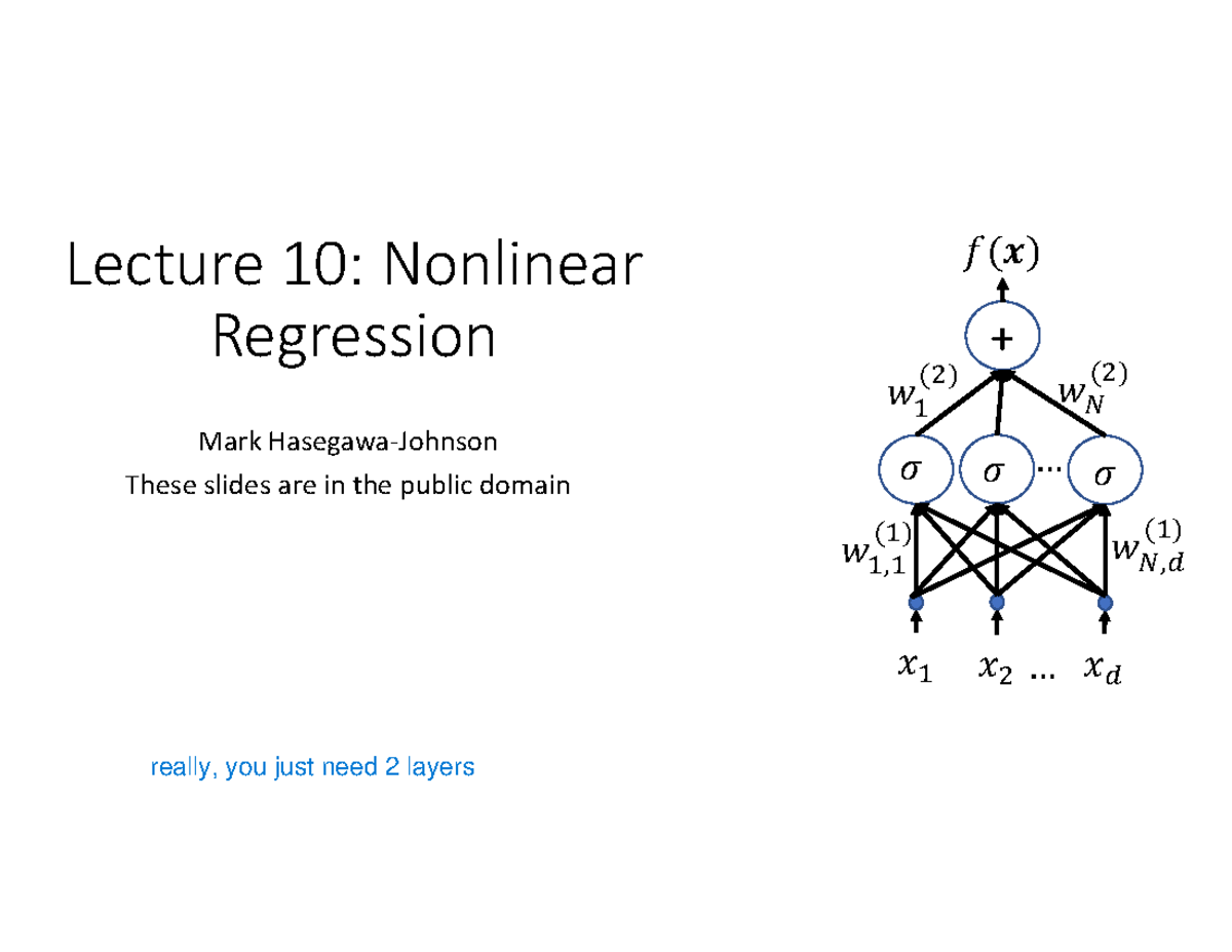 Lecture 10: Nonlinear Regression and Neural Networks - Studocu