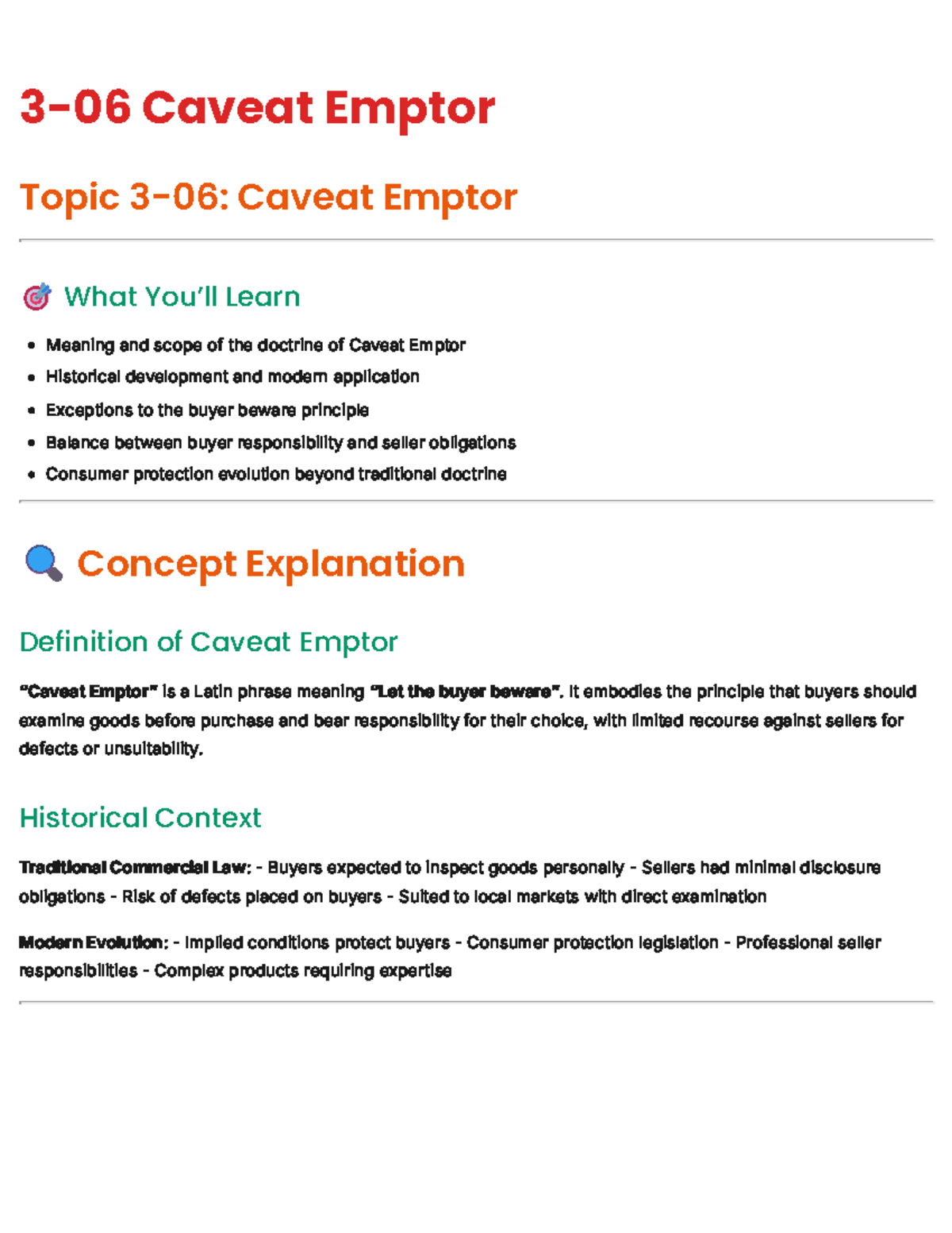 3-06 Caveat Emptor: Study Notes on Buyer Beware Doctrine - Studocu