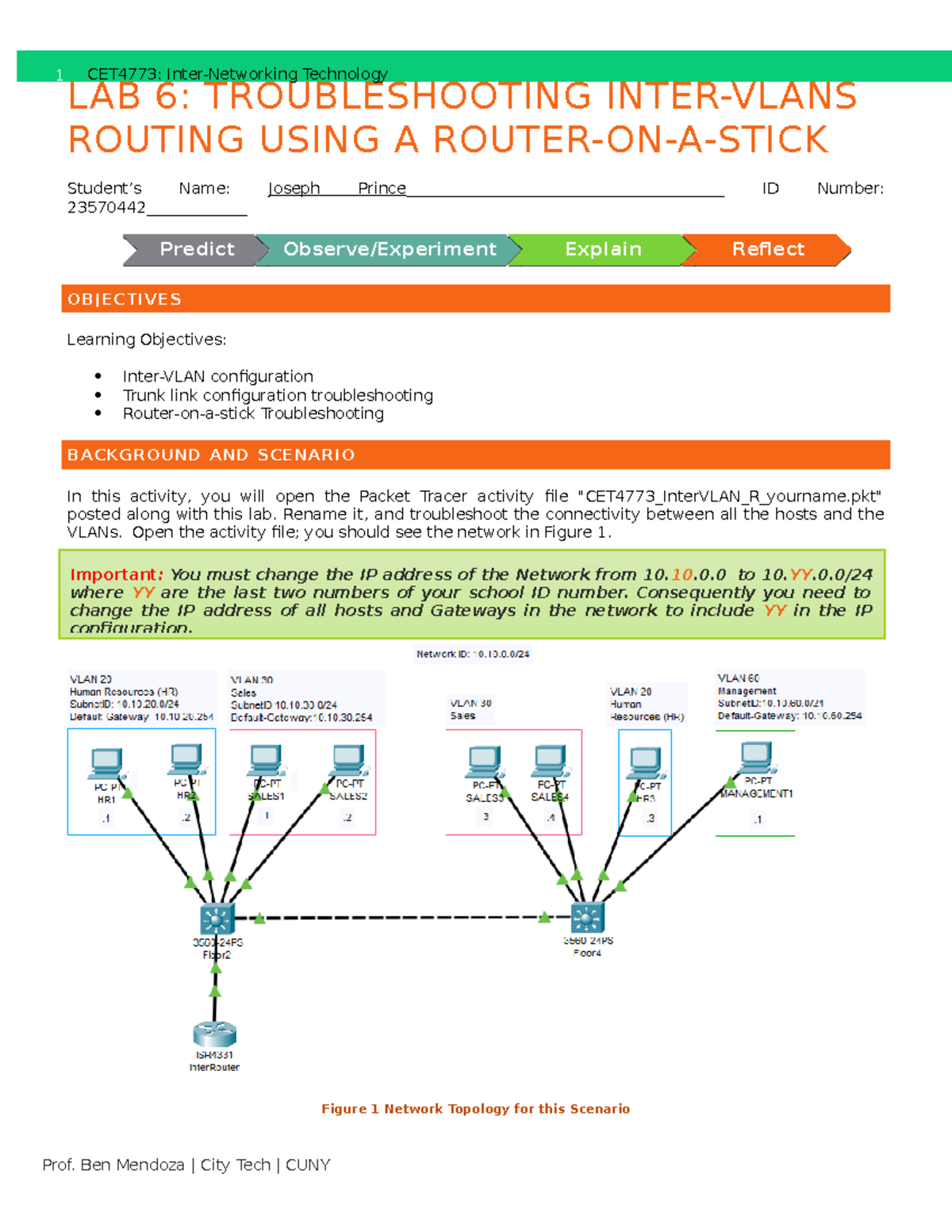 Lab 6 CET4773: Troubleshooting Inter-VLAN Routing with Router-on-a ...