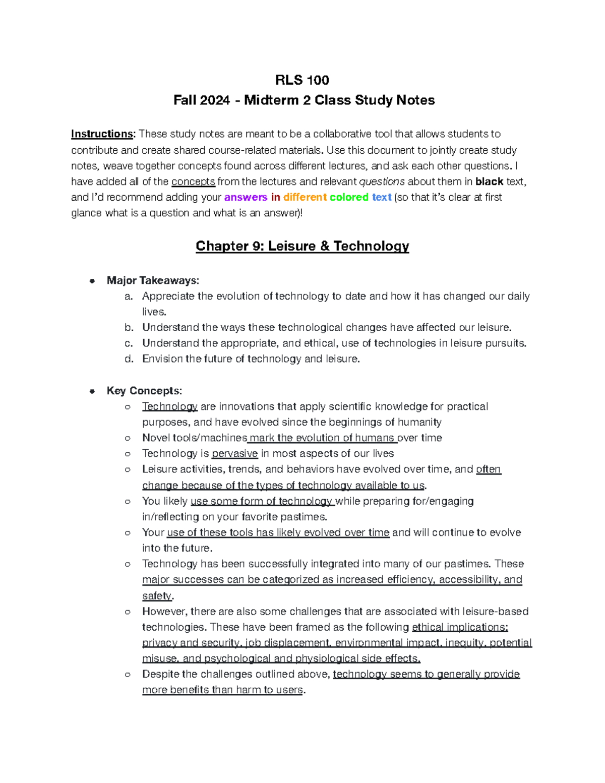 RLS 100 Midterm 2 Class Study Notes - RLS 100 Fall 2024 - Midterm 2 ...