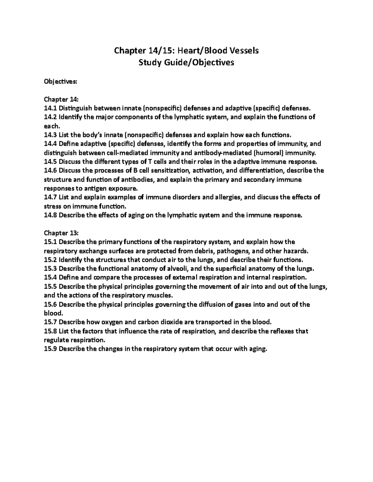 Anatomy & Physiology Chapters 14-15 Study Guide and Objectives - Studocu