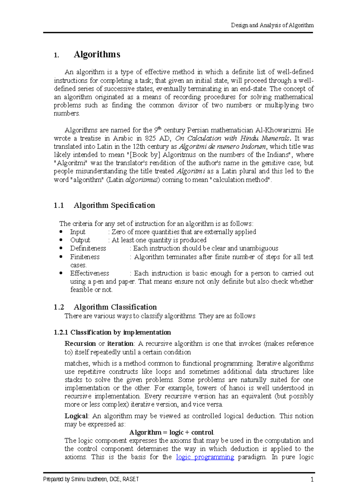 Module I - Design and Analysis of Algorithms Notes (CS101) - Studocu