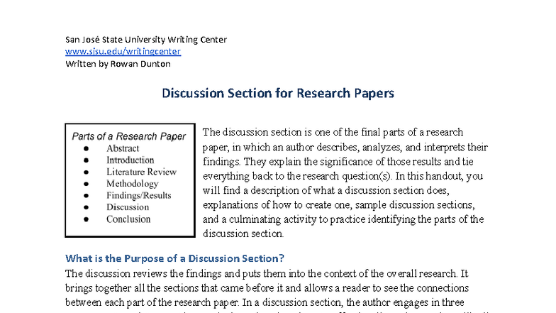 Discussion Section for Research Papers - San José State University ...