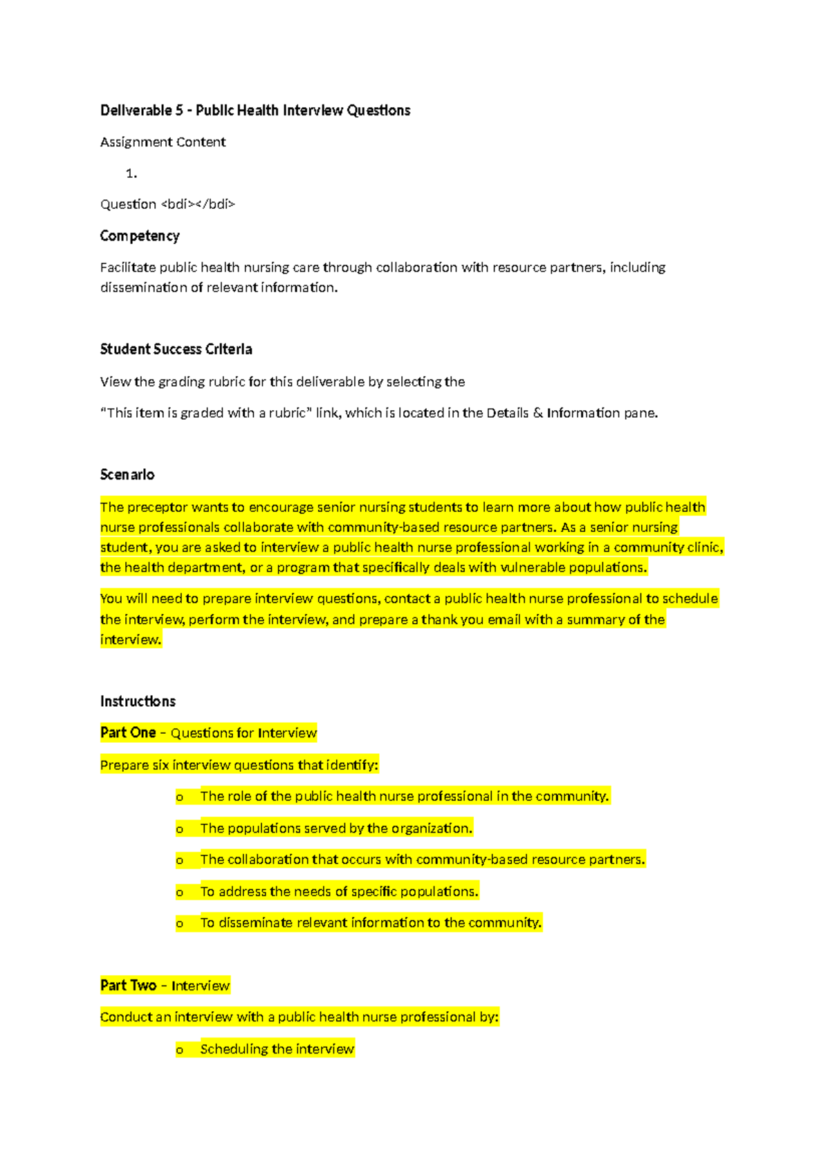 NUR4244CBE Deliverable 5: Public Health Interview Questions Guide - Studocu