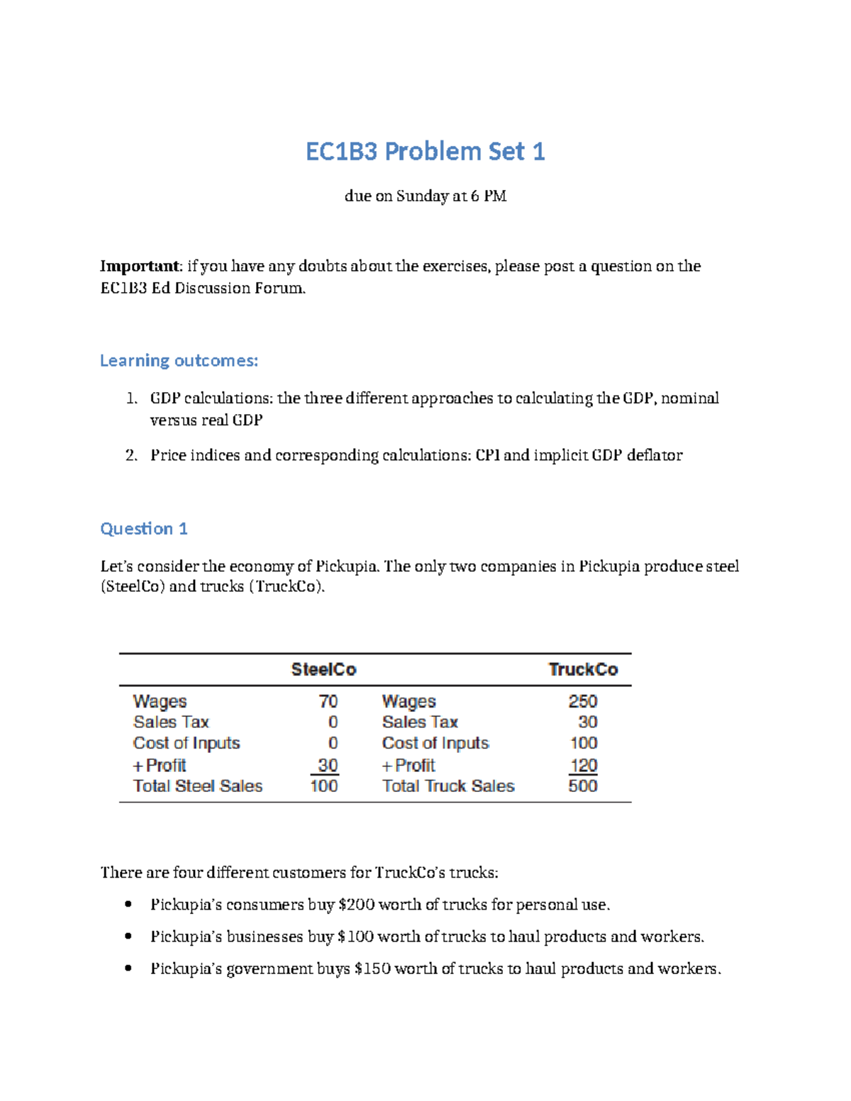 EC1B3 Problem Set 1 Solutions: GDP Calculations & Price Indices - Studocu