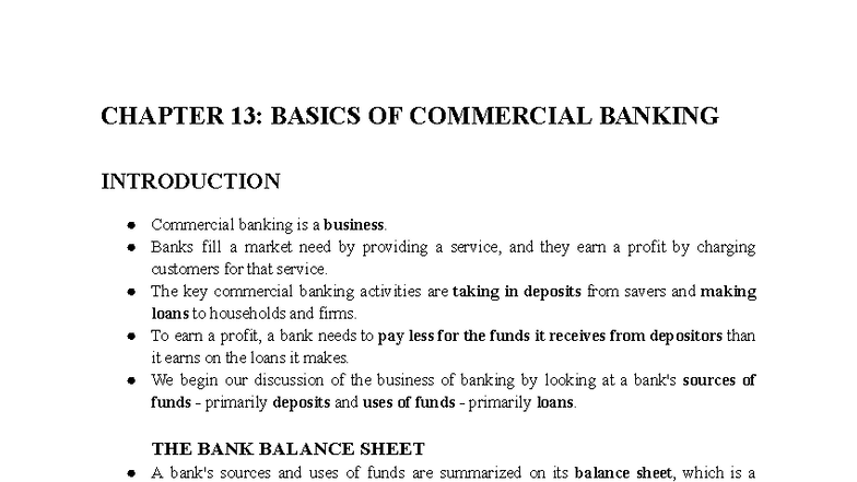 CHP 13: Basics of Commercial Banking - Key Concepts and Operations ...