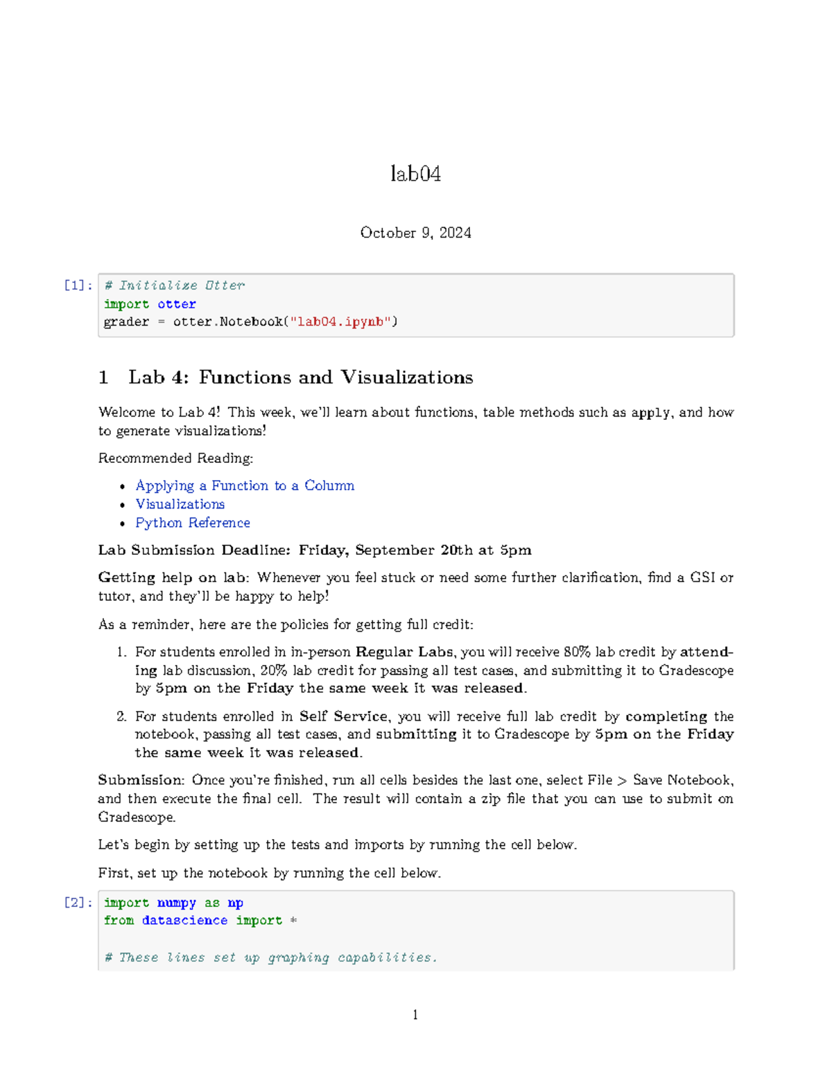 Lab04 - Functions and Visualizations Overview - Studocu