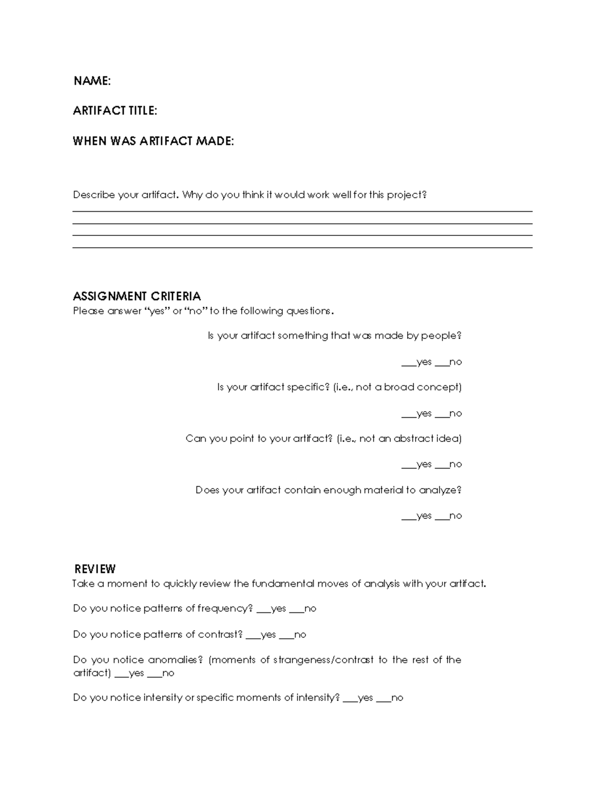 Artifact Checklist Assignment Analysis Evaluation Guide Studocu