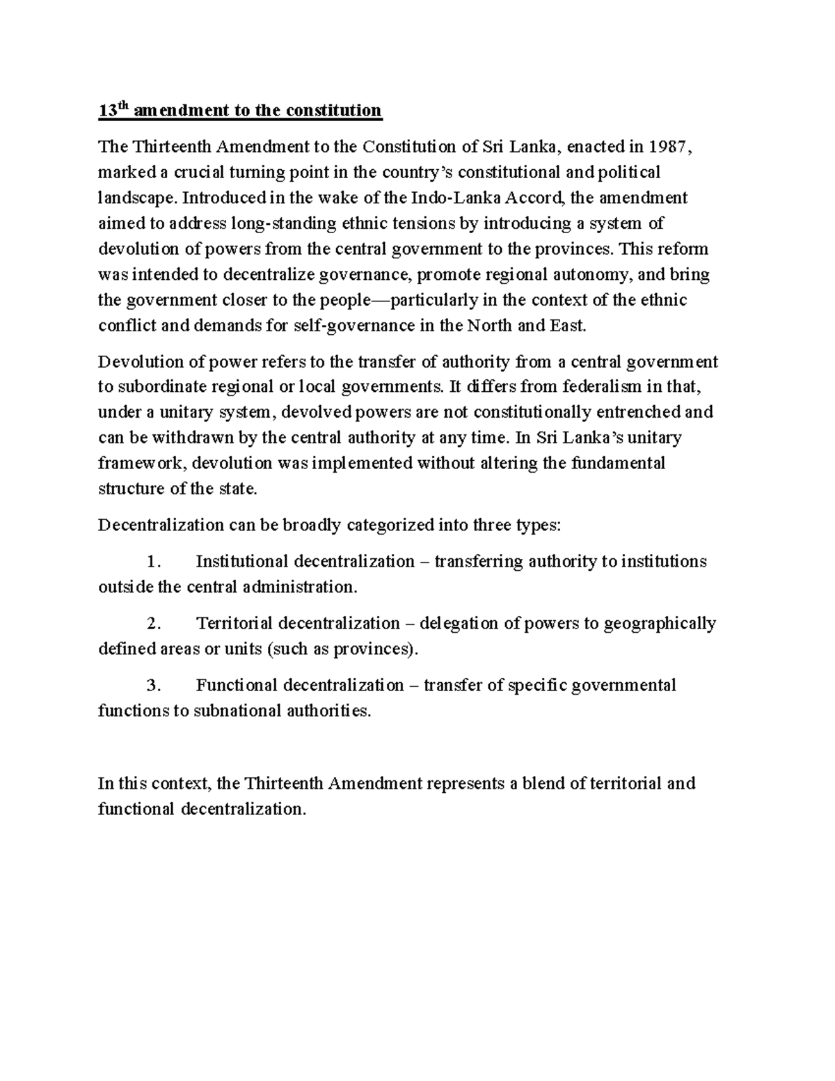 13th Amendment to the Sri Lankan Constitution: Devolution and ...