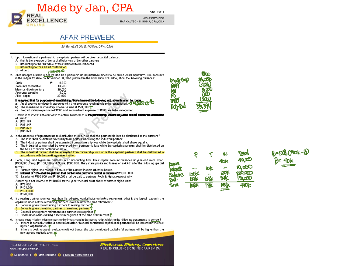AFAR Preweek Review Notes by Jan, CPA - Studocu