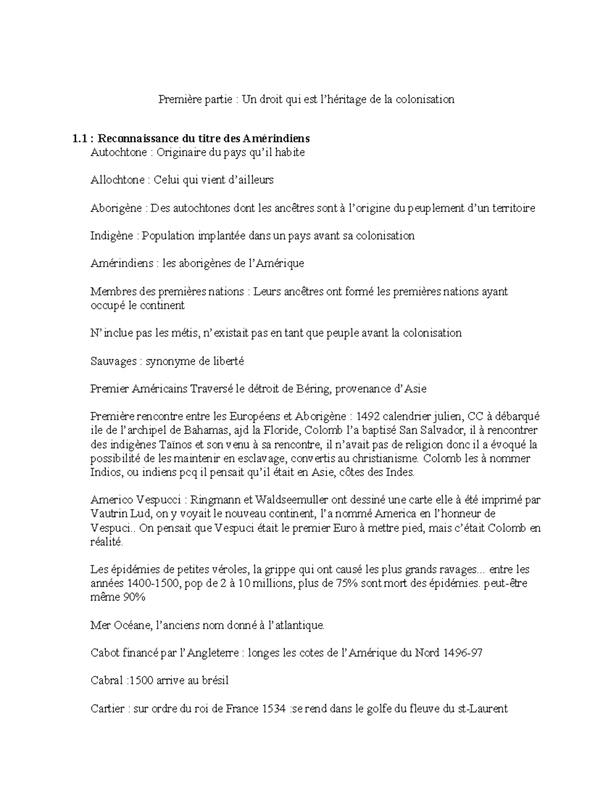 Note de cours - Politique autochtones (Droit et Histoire) - Studocu