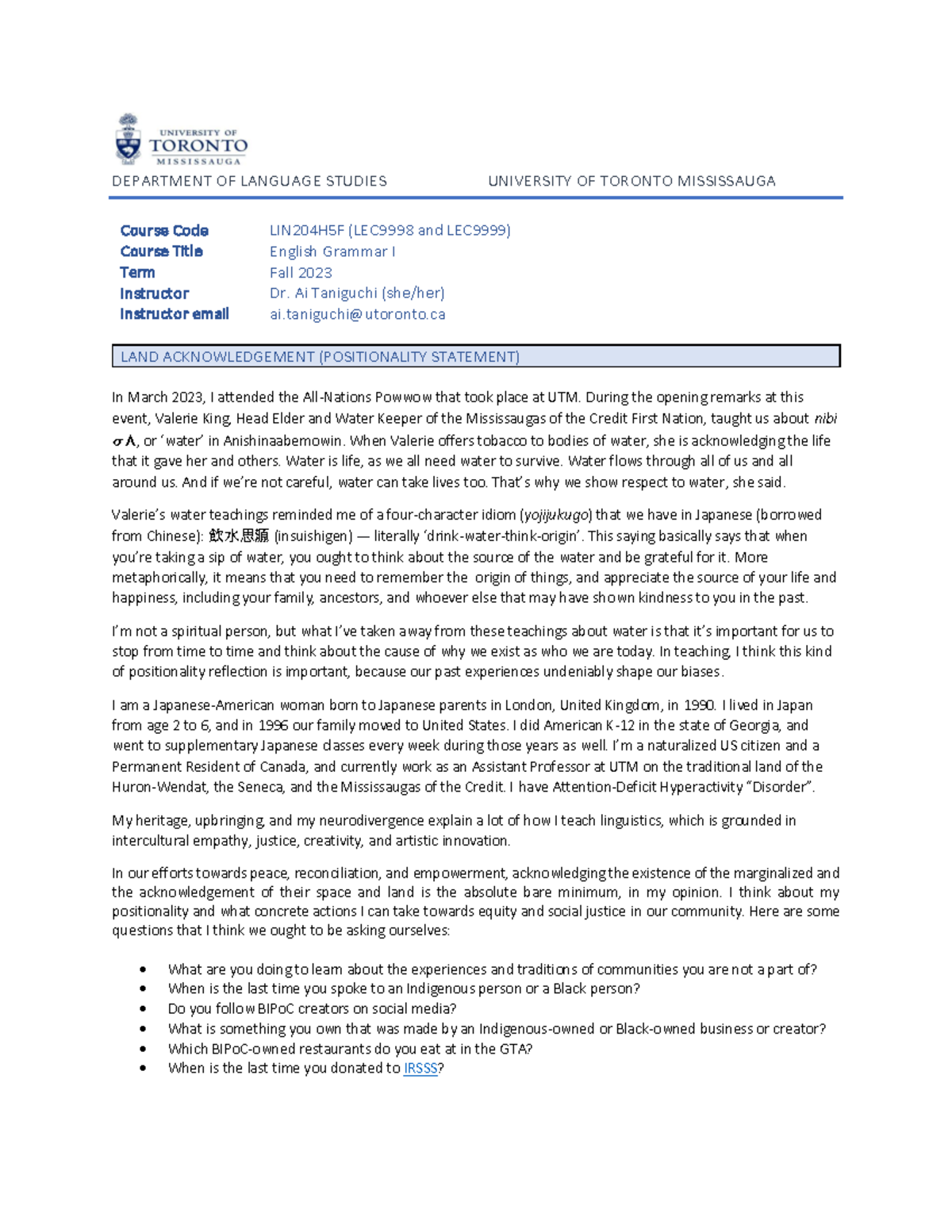 LIN204-Syllabus - DEPARTMENT OF LANGUAGE STUDIES UNIVERSITY