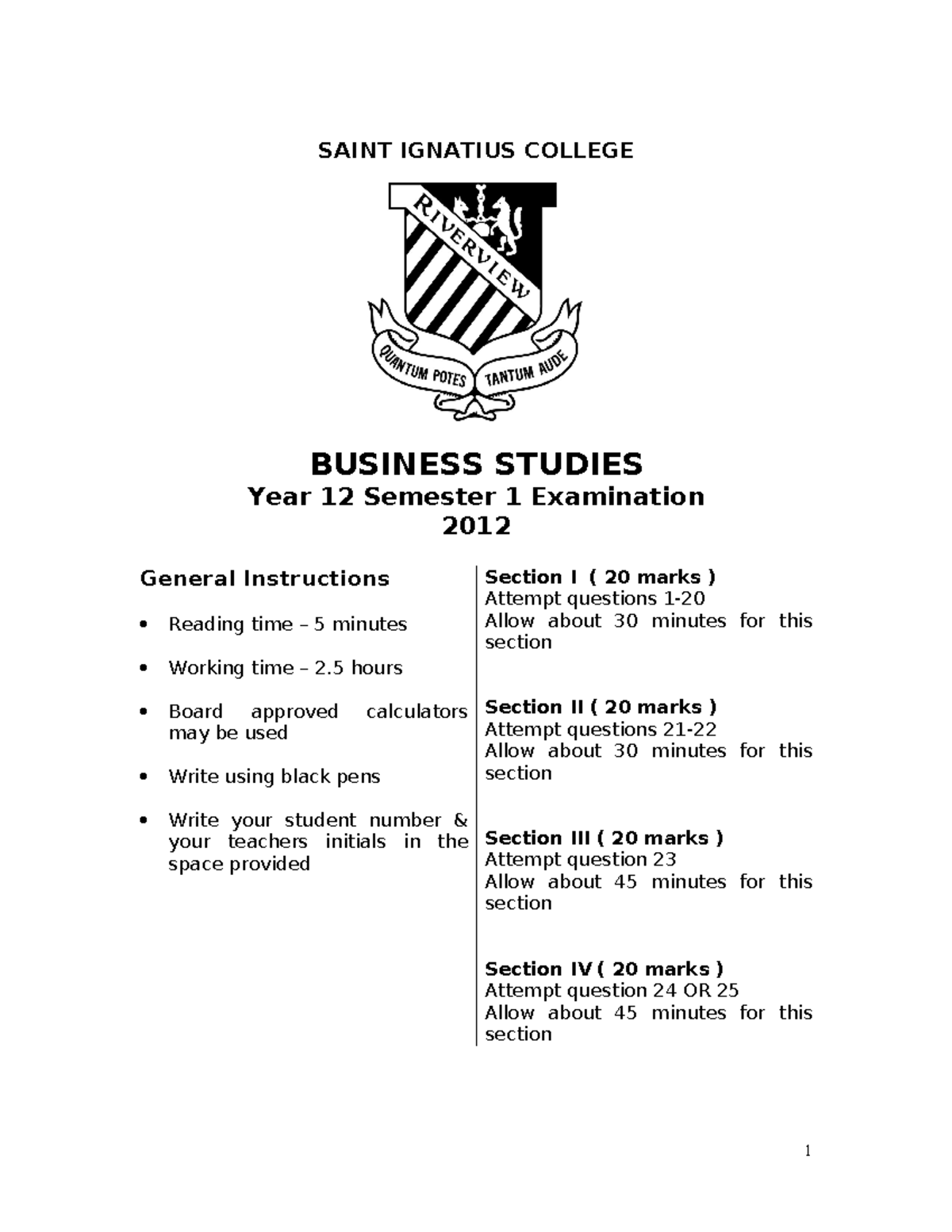 SEM 1 EXAM 2012 - This is a Year 12 Examination This is a 2012 Past ...