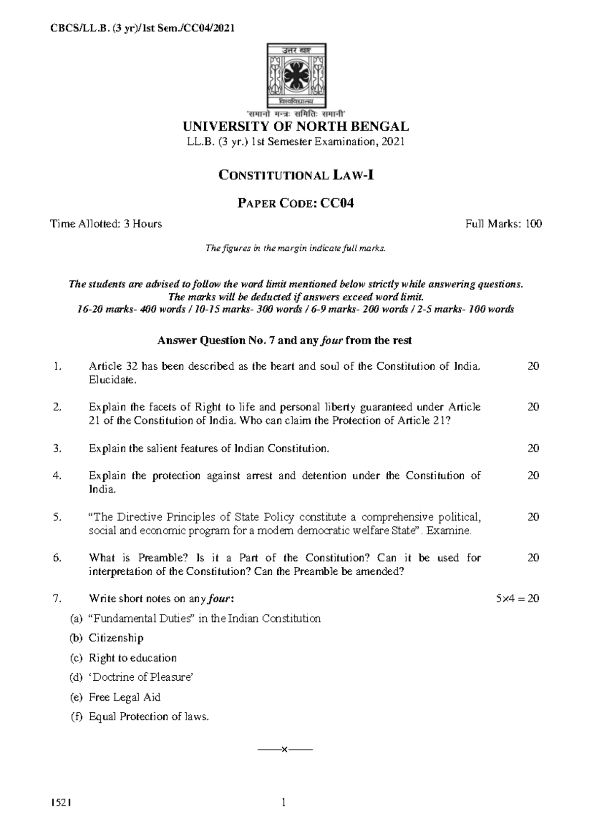 LL.B. 3 Year - Final Exam Notes for Constitutional Law I - Studocu