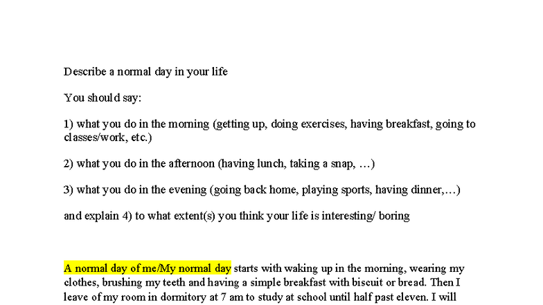 A Day in My Life: Routine and Reflections - Trường THPT Hà Bắc - Studocu