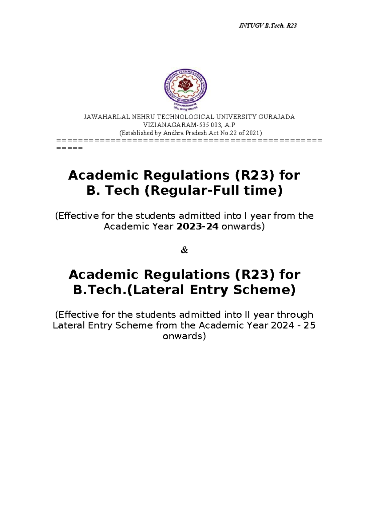 R23 JNTUGV B.Tech CSE (AI & ML) Course Structure & Syllabus - Studocu