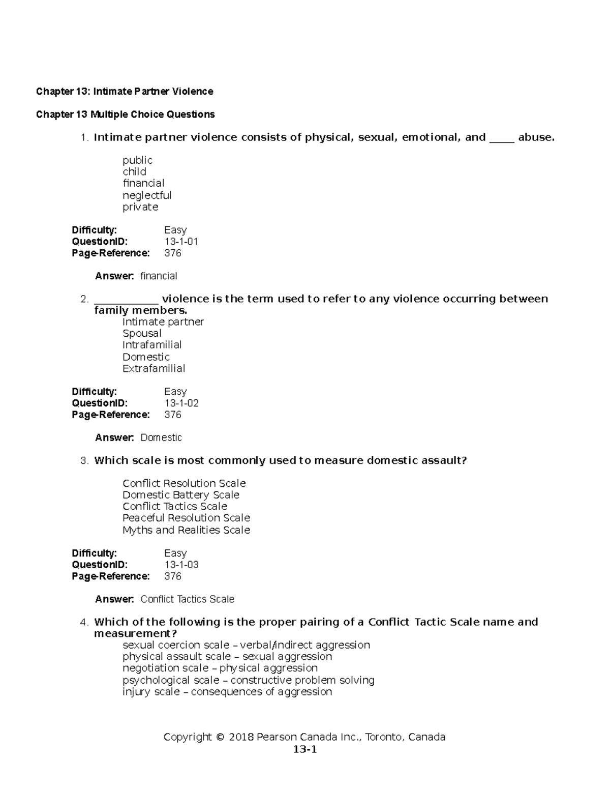 Forensic PSY 330 Chapter 13 Test Bank on Intimate Partner Violence ...