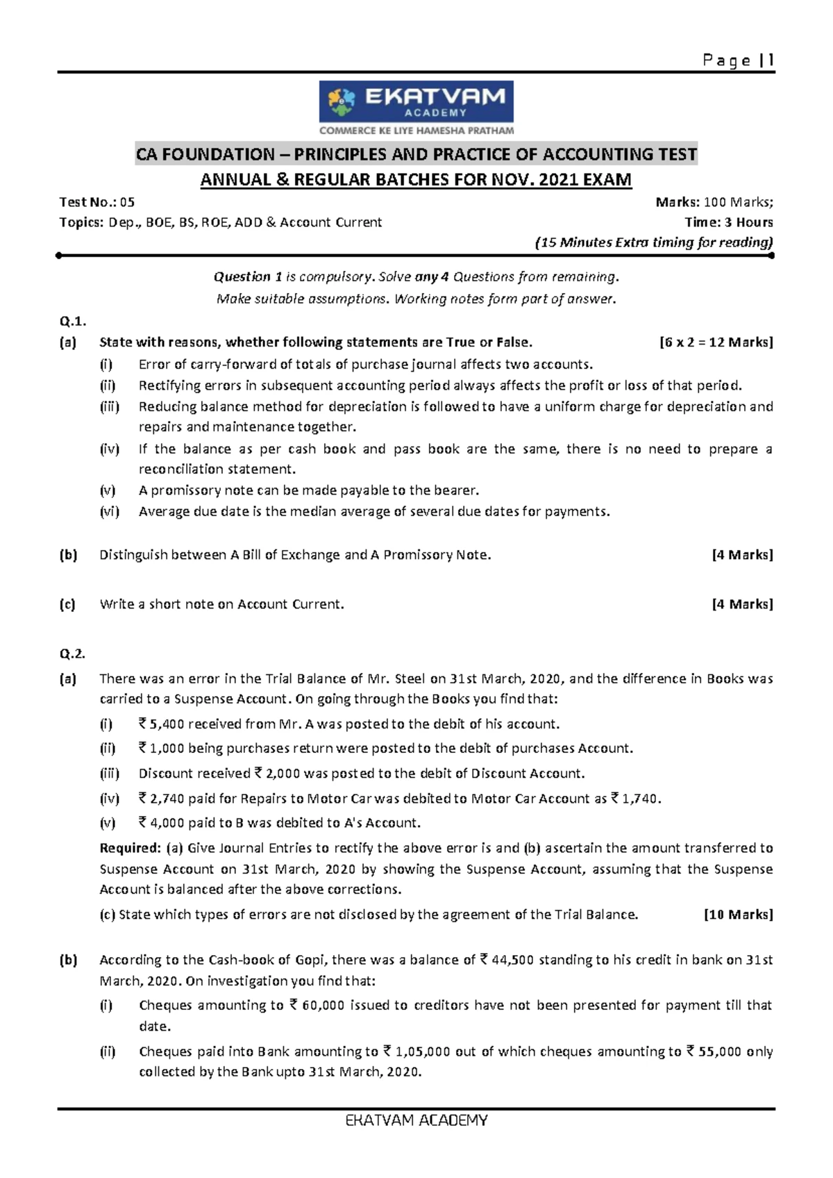 Test 4 - CA Foundation Principles & Practice of Accounting N21 - Studocu