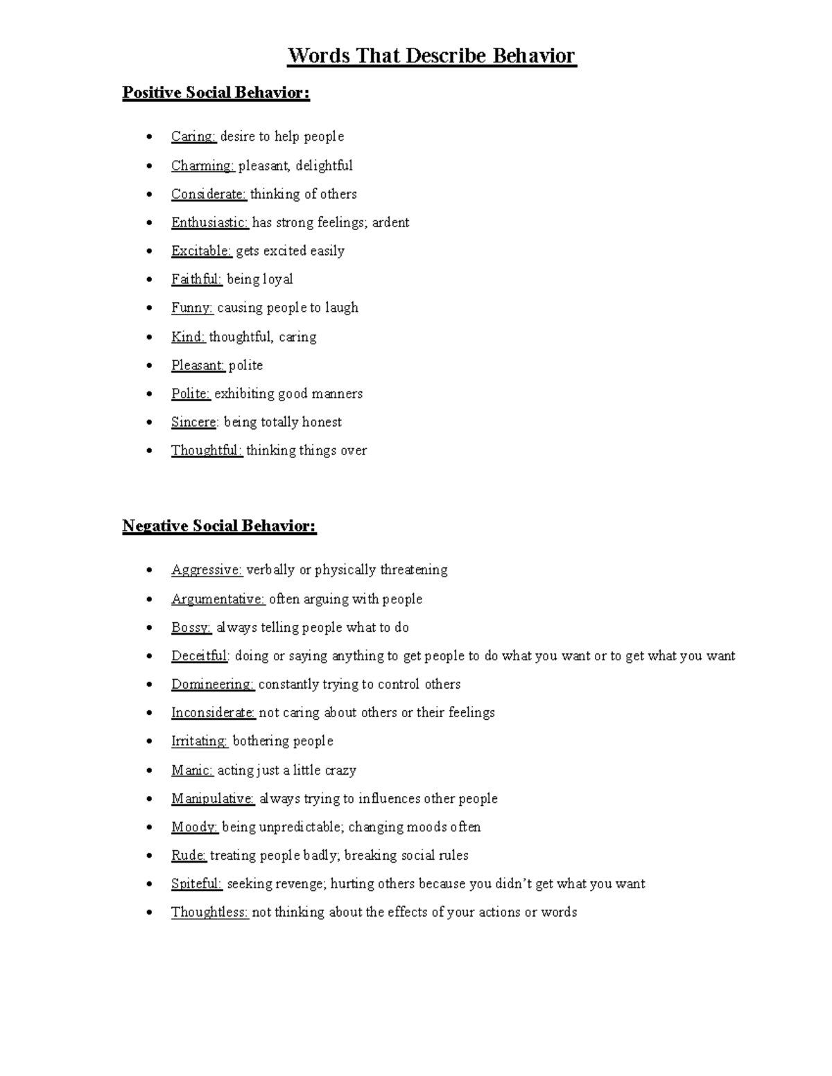 Behavior Personality Descriptions: Positive & Negative Traits - Studocu