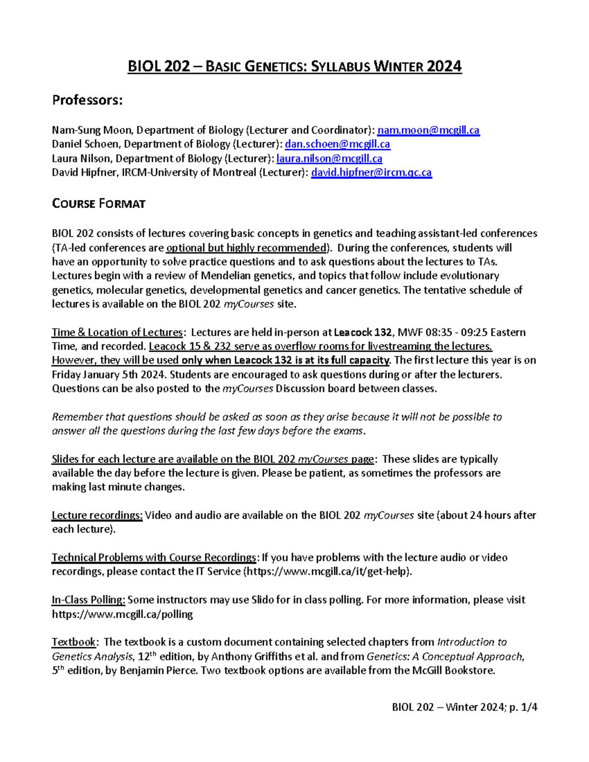 BIOL 202 Syllabus – Basic Genetics Winter 2024 Overview and Details ...