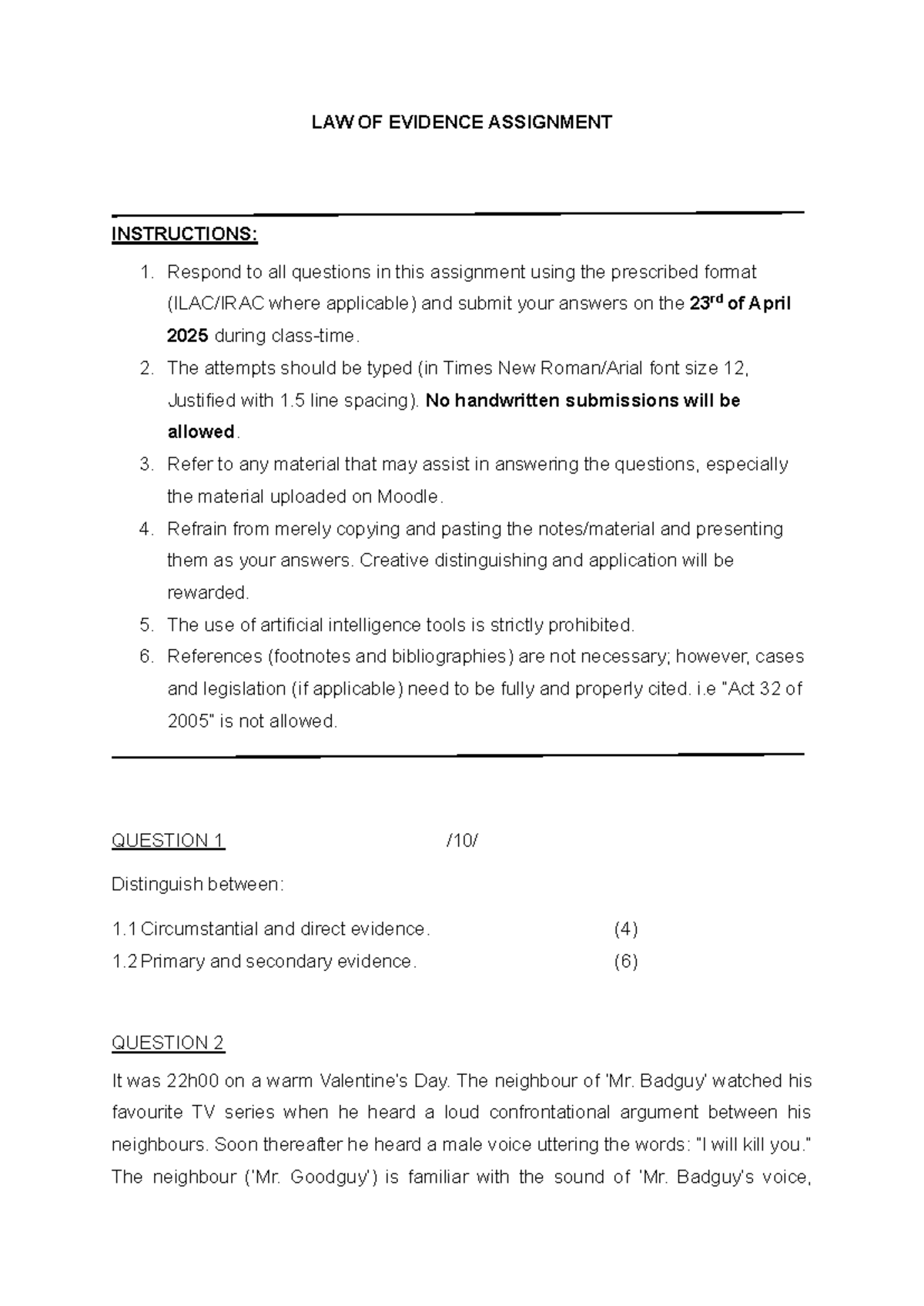 LAW OF EVIDENCE ASSIGNMENT: DISTINCTIONS & CASE ANALYSIS - Studocu