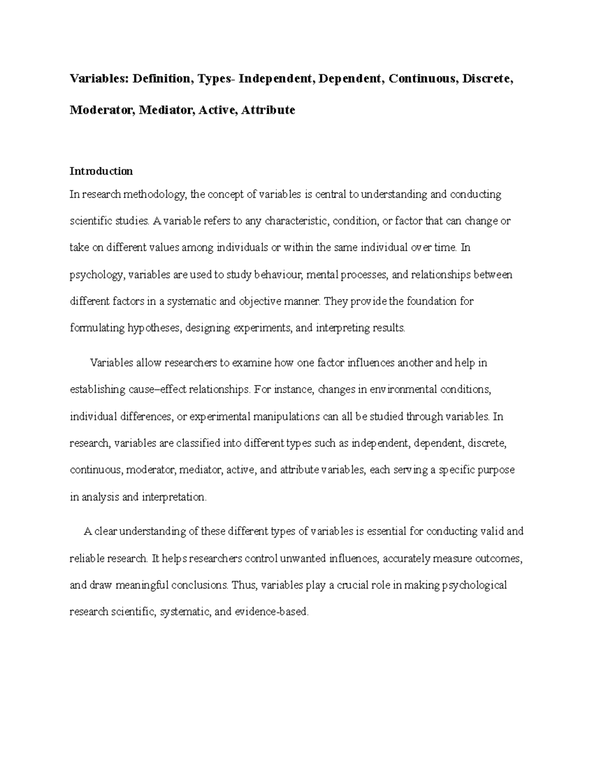 Research Methodology: Understanding Variables in Psychology - Studocu