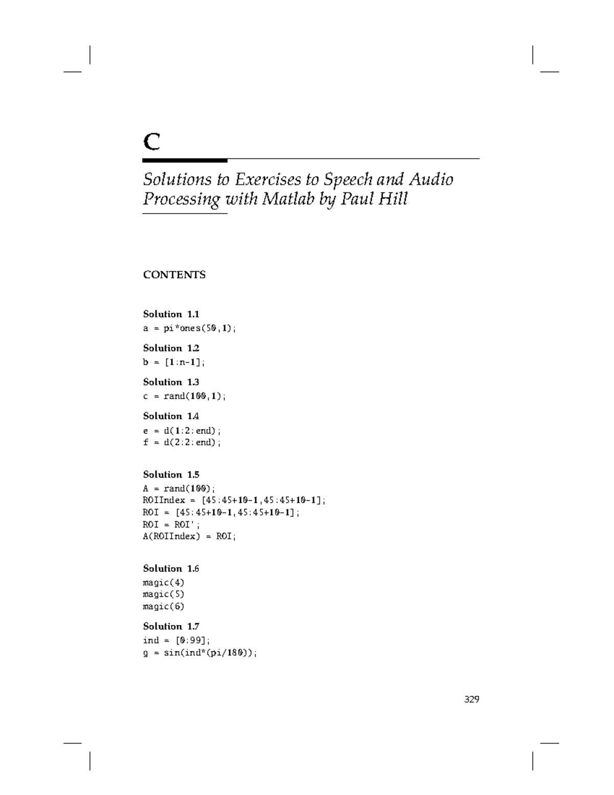 C Solutions to Exercises in Speech and Audio Processing with Matlab ...