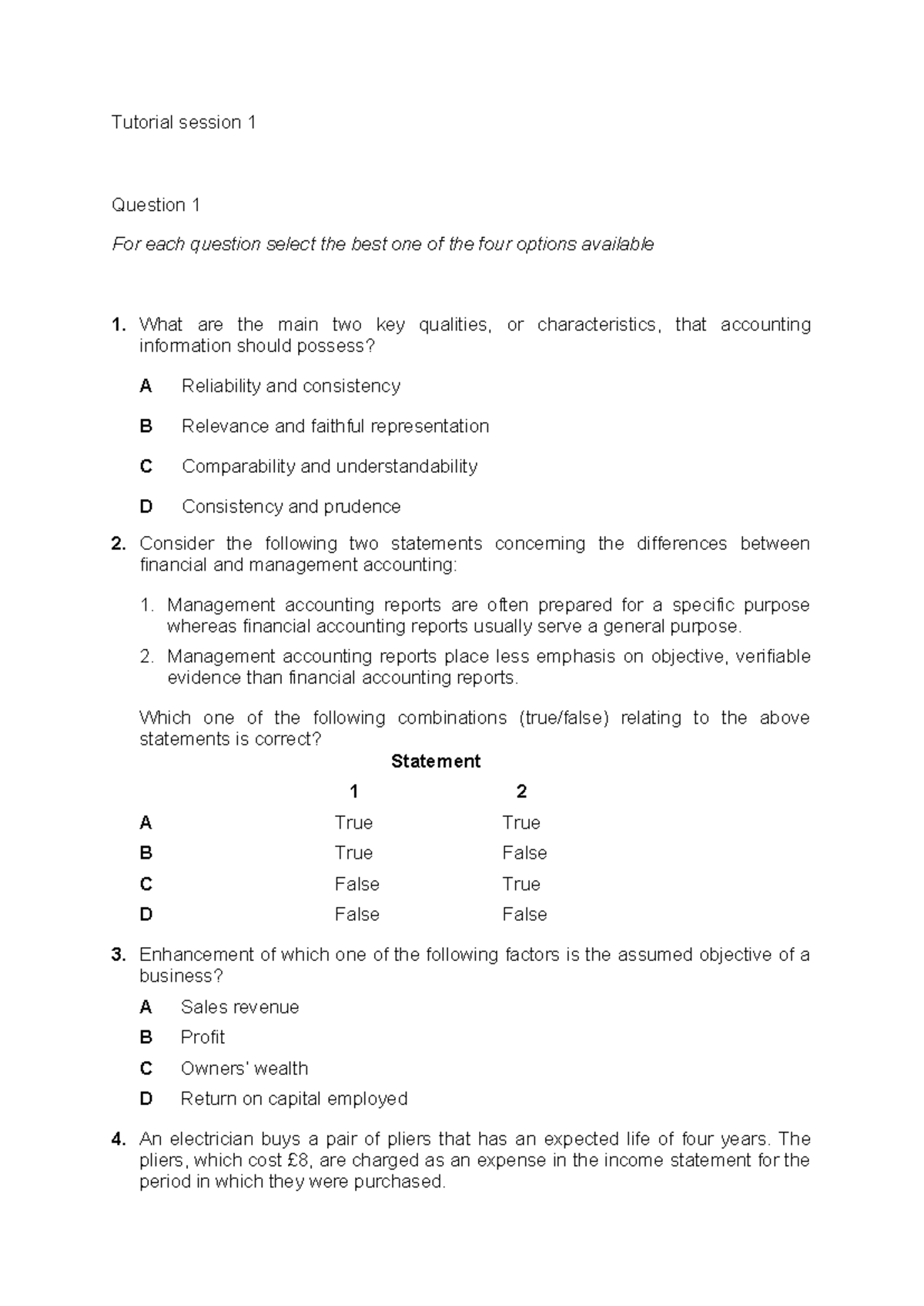Tutorial session 1 - just an exercise... - Tutorial session 1 Question ...