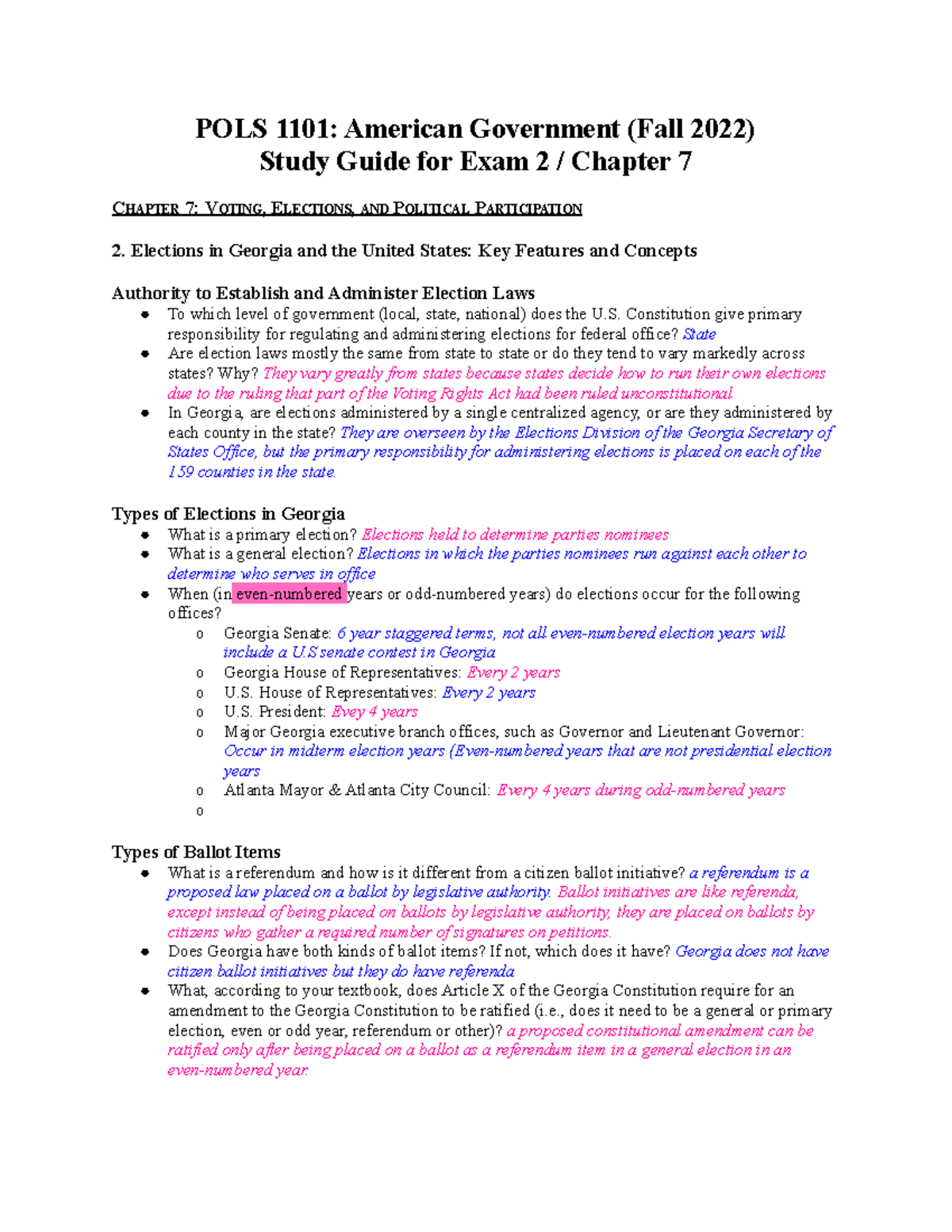 POLS 1101 American Government Exam 2 Study Guide: Voting & Elections ...