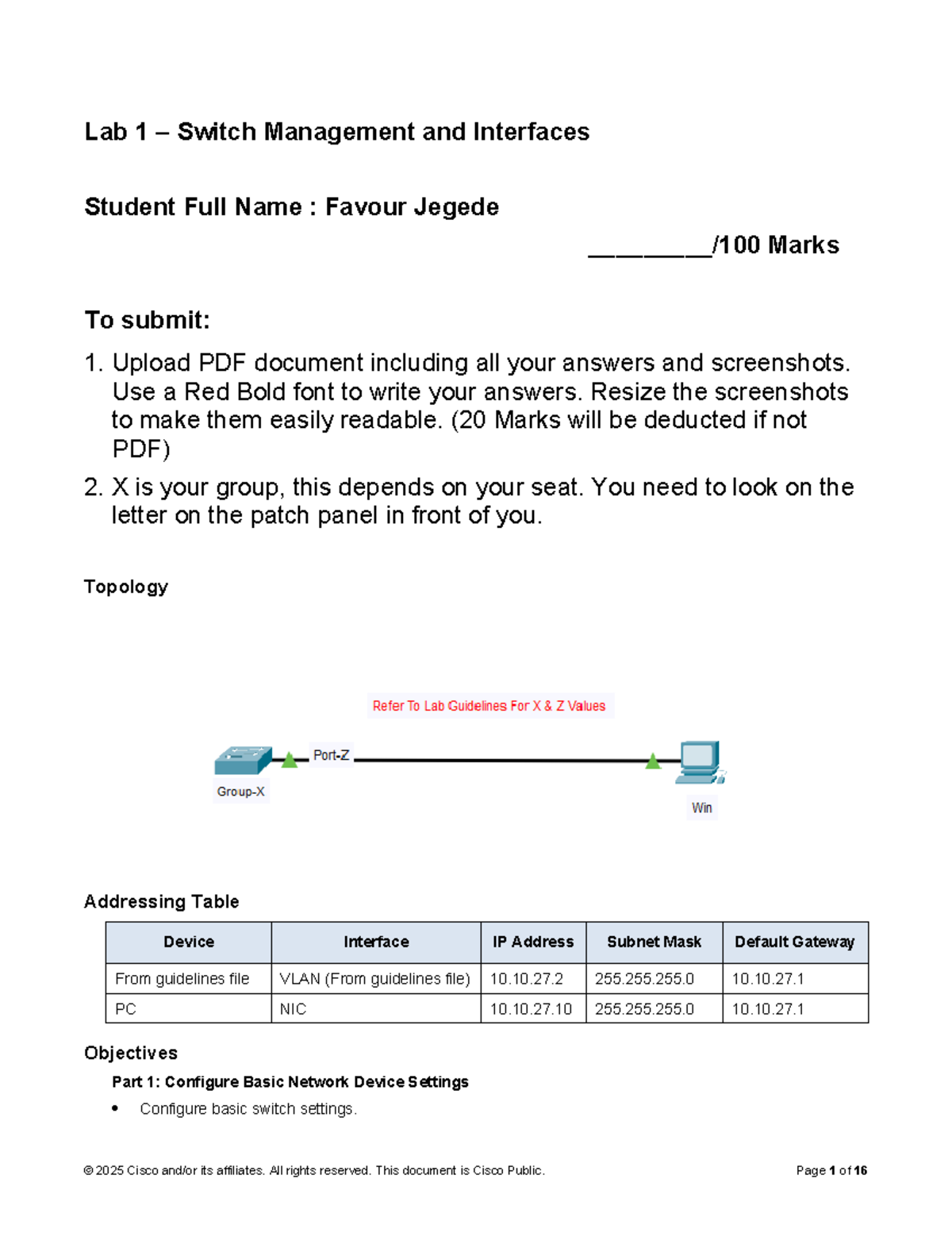 CSN205 Lab 1: Configuring Switch Management and Interfaces - Studocu