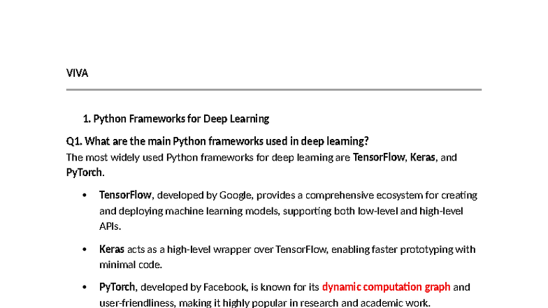 VIVA 1. Deep Learning Lab Questions and Answers - Studocu