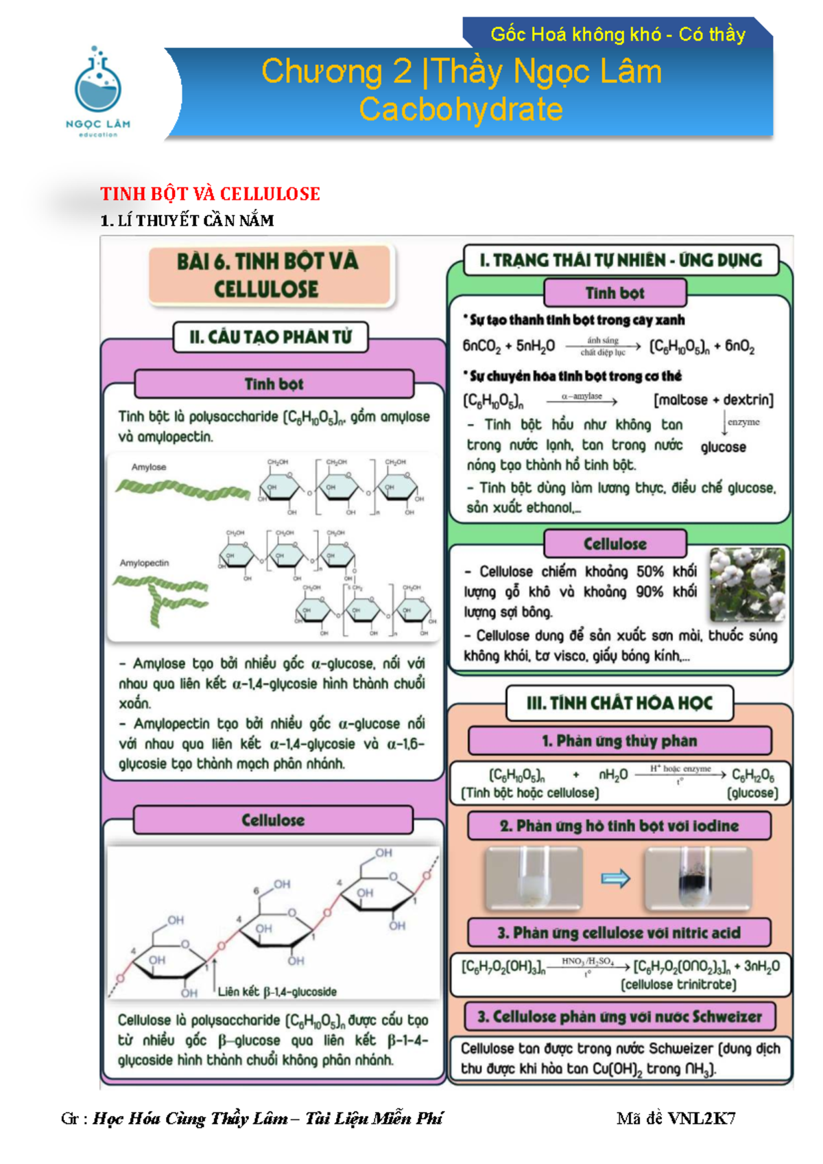 Chương 2: Tinh Bột và Cellulose - Hóa Học THPT VNL2K7 - Studocu