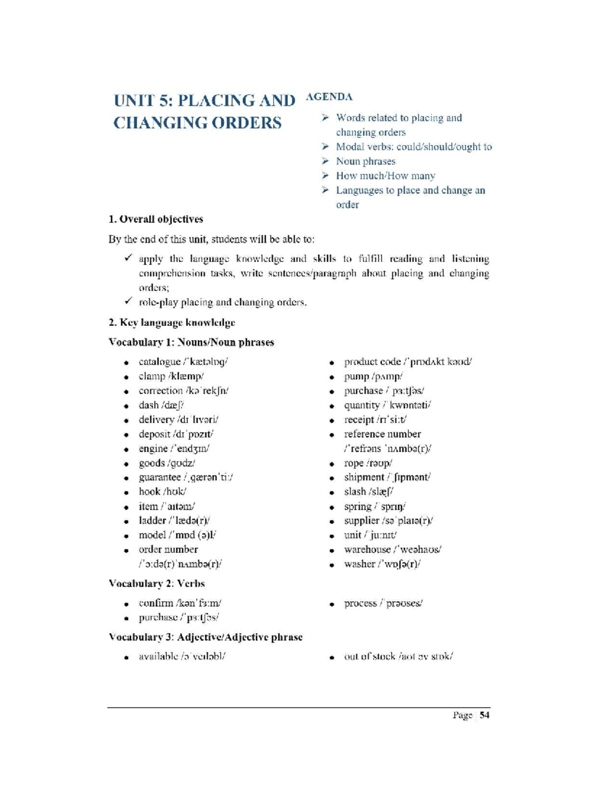 Unit 5: Placing and Changing Orders - Language Skills and Activities ...