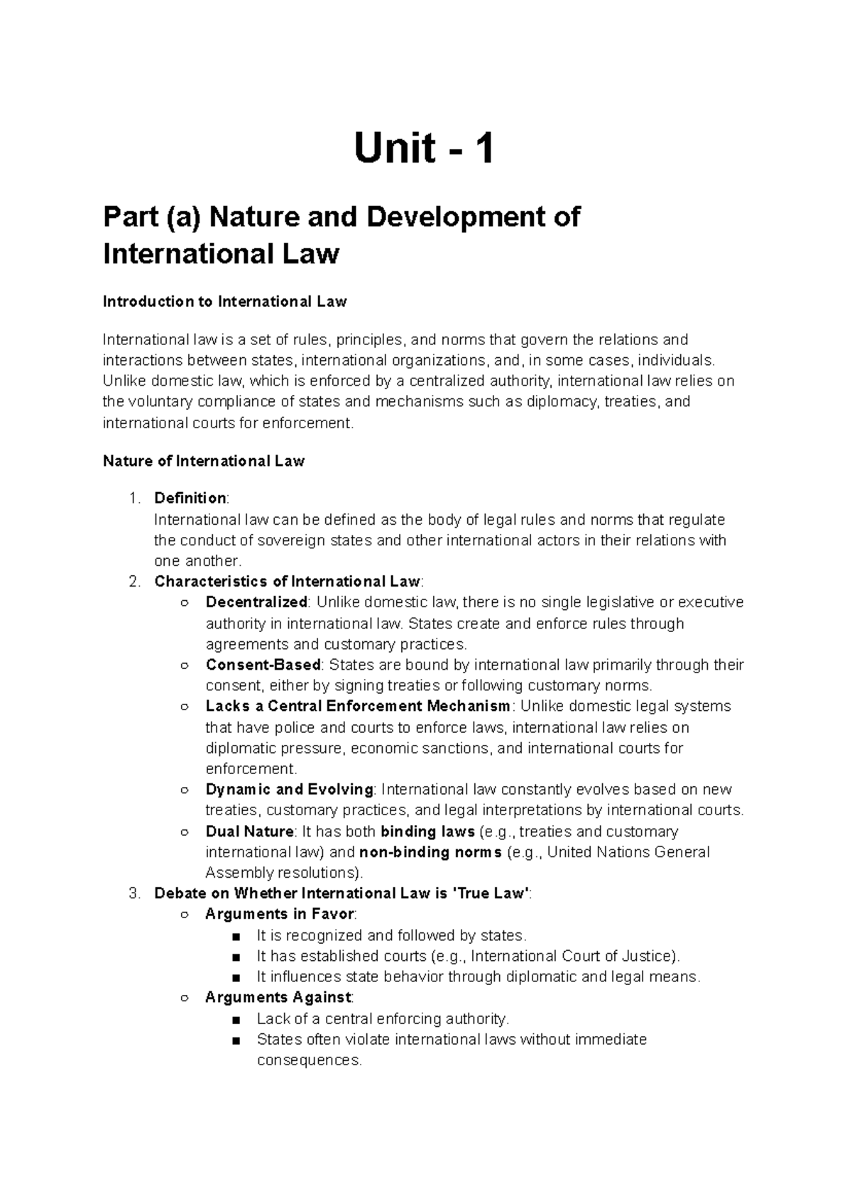 International Law Notes: Nature, Development, and Key Concepts - Studocu