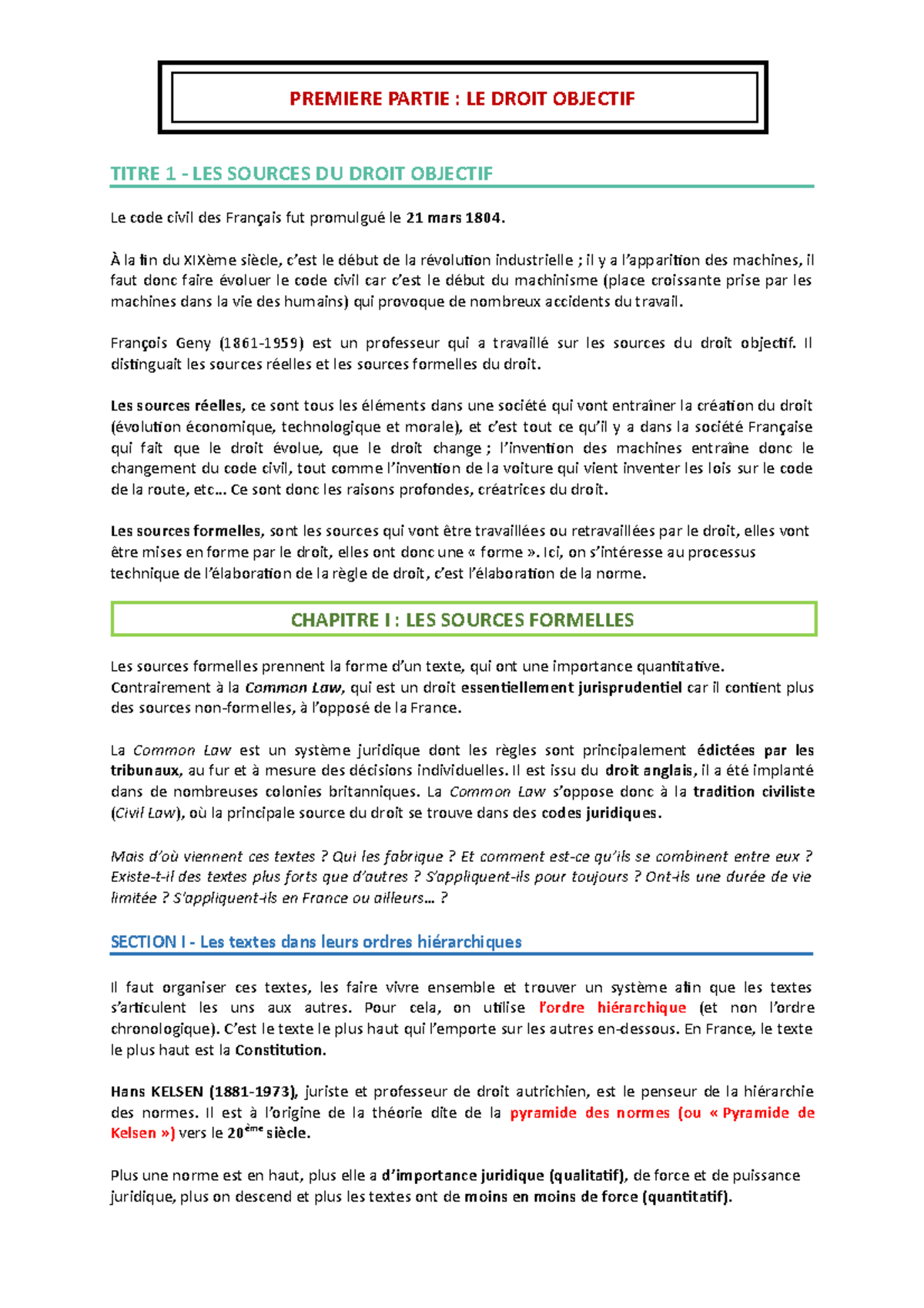T1 - Chapitre 1 - LES Sources Formelles - PREMIERE PARTIE : LE DROIT ...