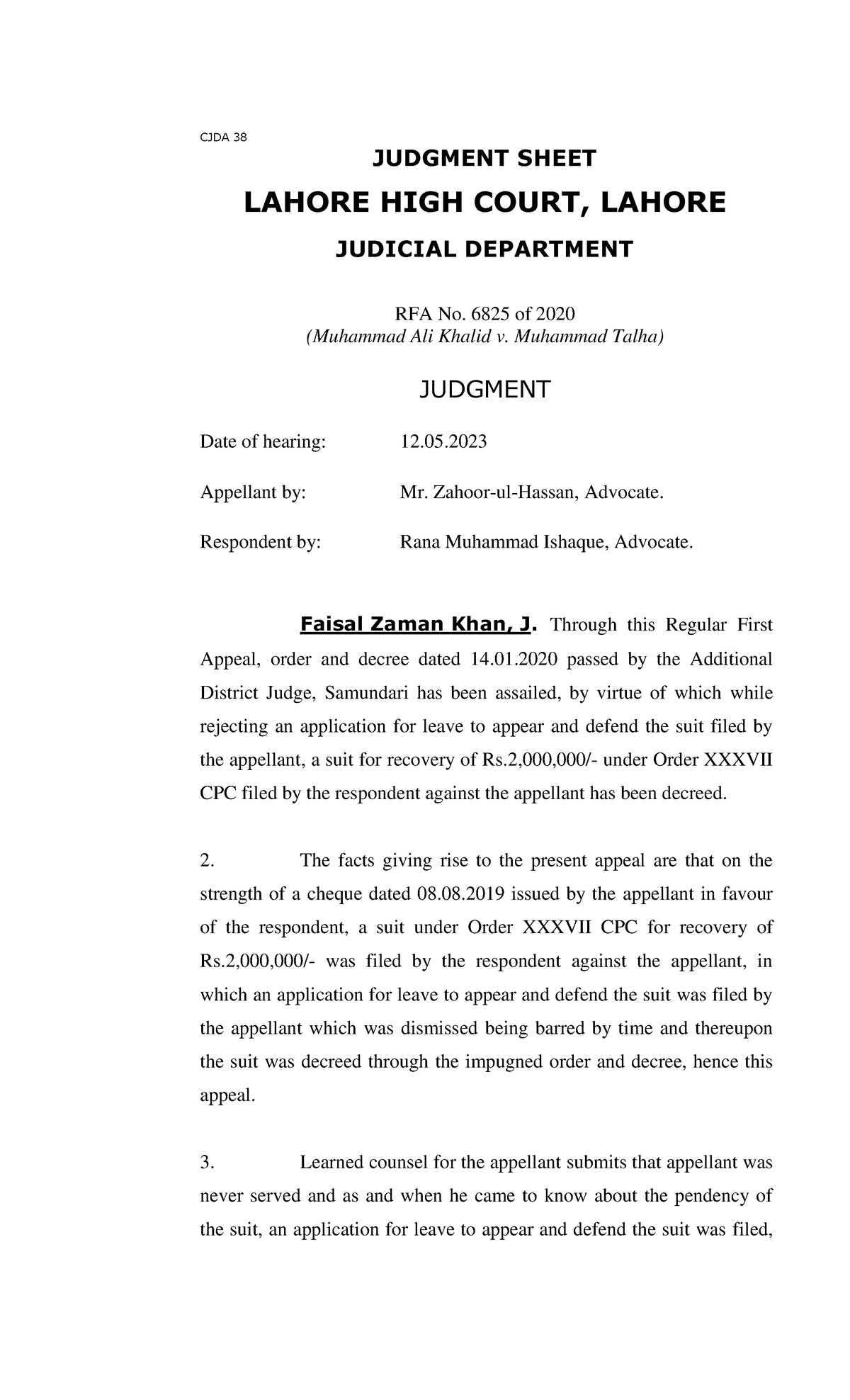 2023LHC2619 - Jjjjj - CJDA 38 JUDGMENT SHEET LAHORE HIGH COURT, LAHORE ...