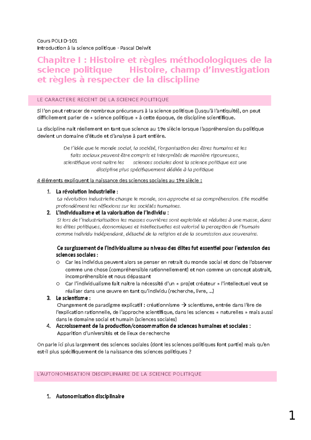 Cours POLI - Introduction à la Science Politique : Chapitre I ...