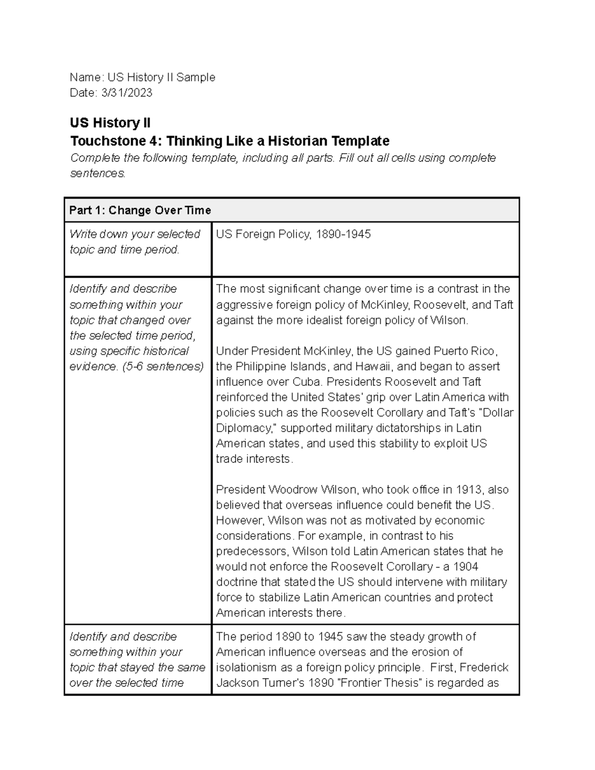 US History II Touchstone 4 Sample - Name: US History II Sample Date: 3 ...