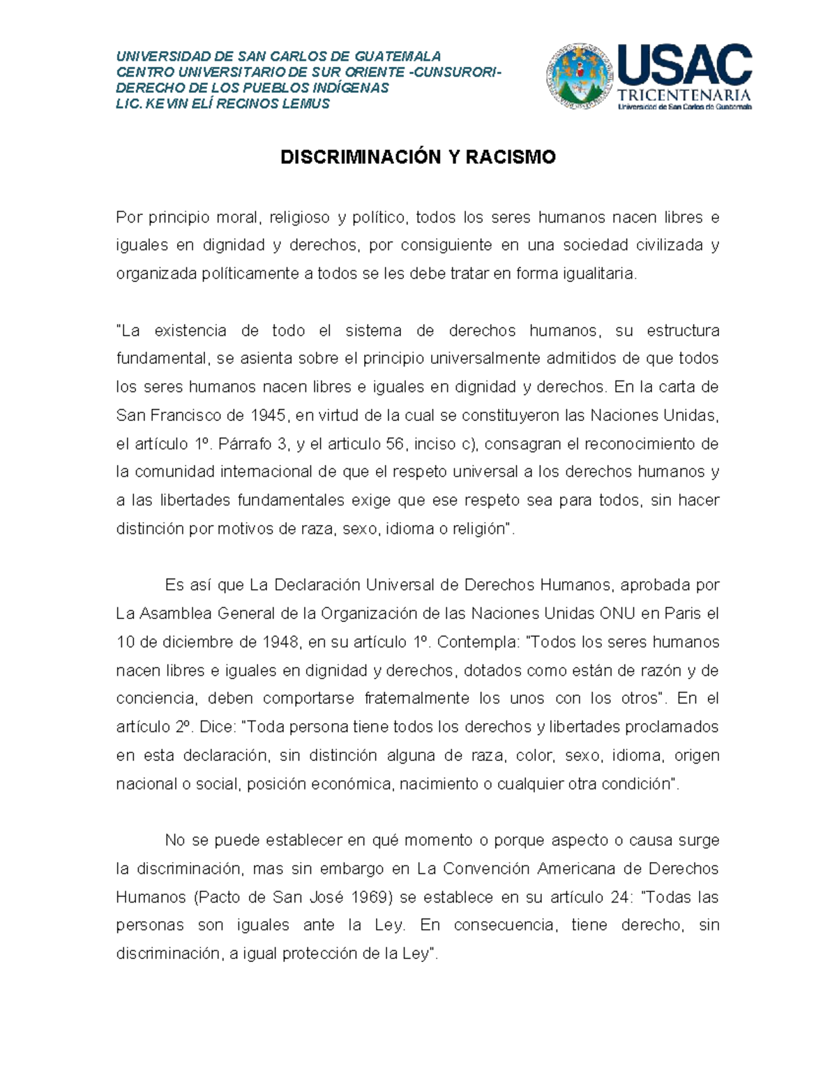 Derecho de los Pueblos Indígenas: Discriminación y Racismo en Guatemala ...