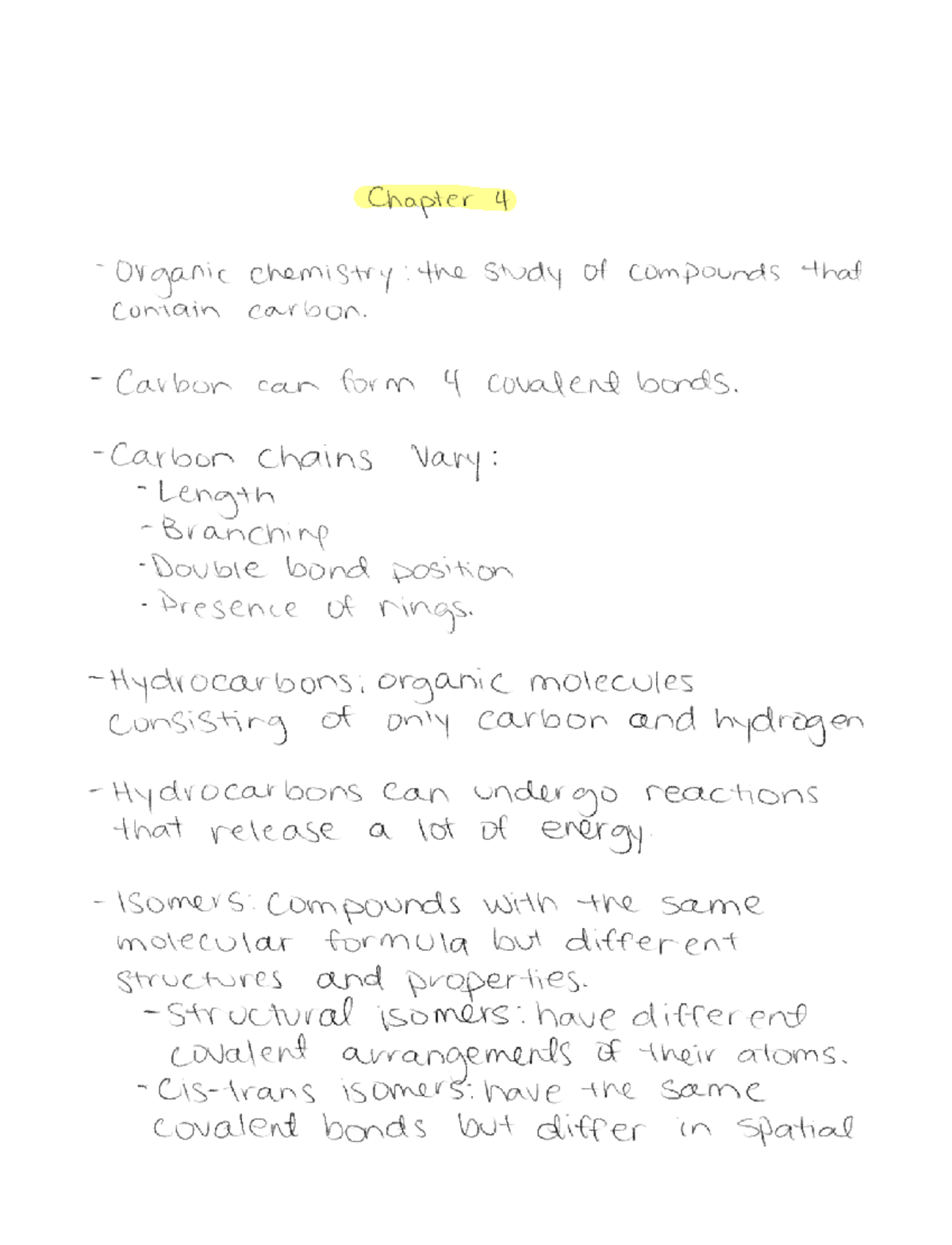 BSC2010 Chapter 4 - Chapter 4 ####### Organic chemistry the ...