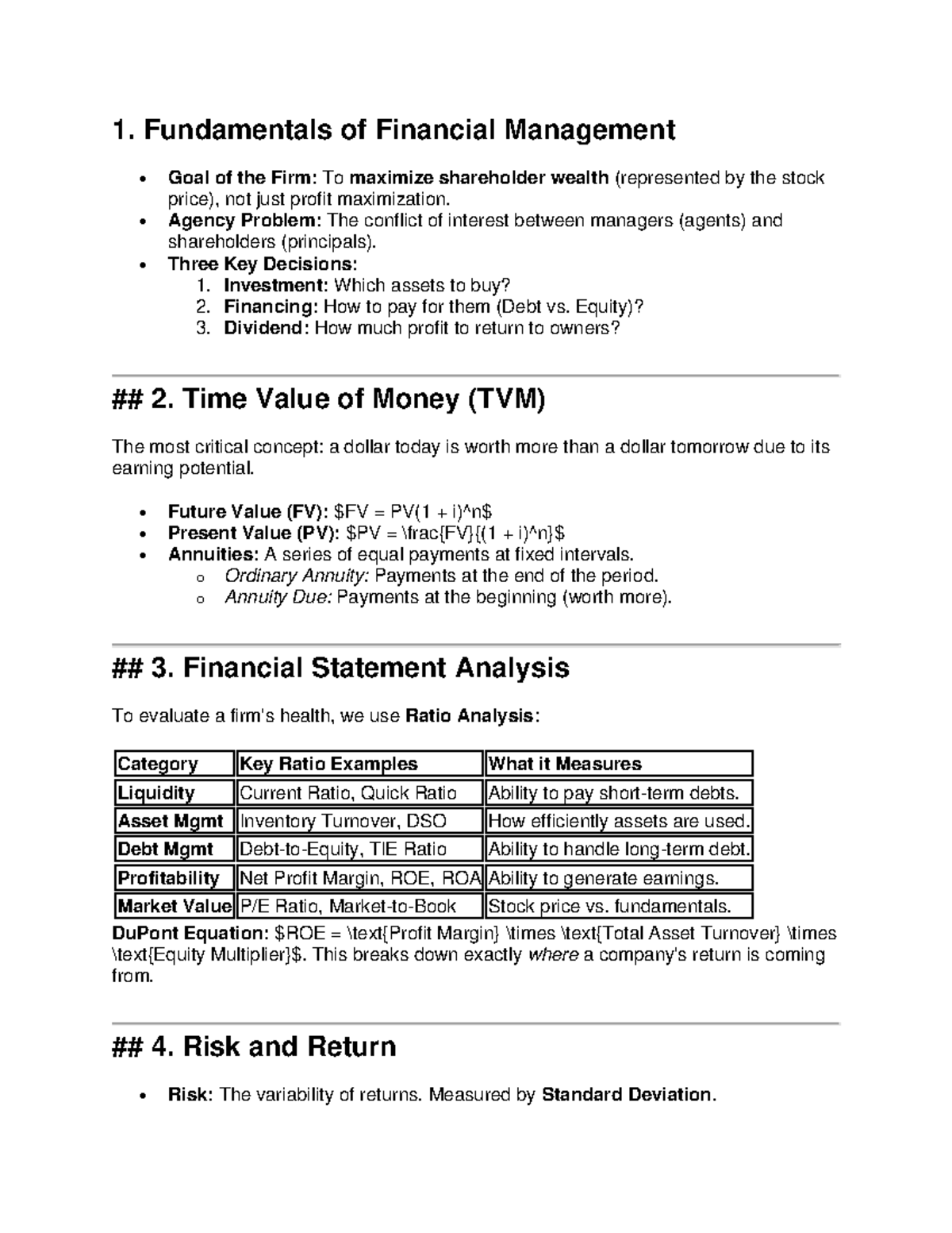 Financial Management Notes: Key Concepts and Principles - Studocu